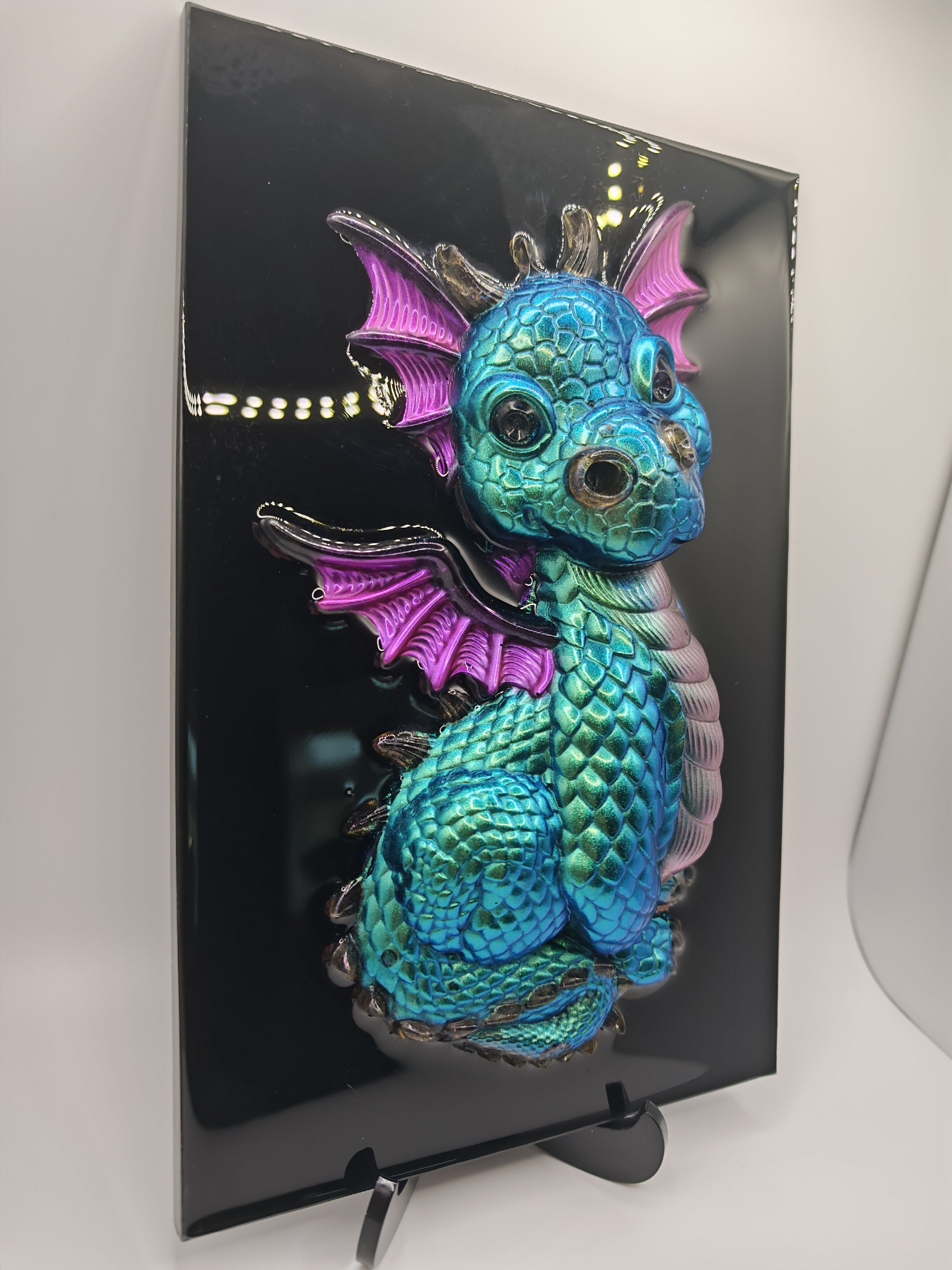 3D Resin Baby Dragon Wall Art: Colorful Gothic Fantasy Decor