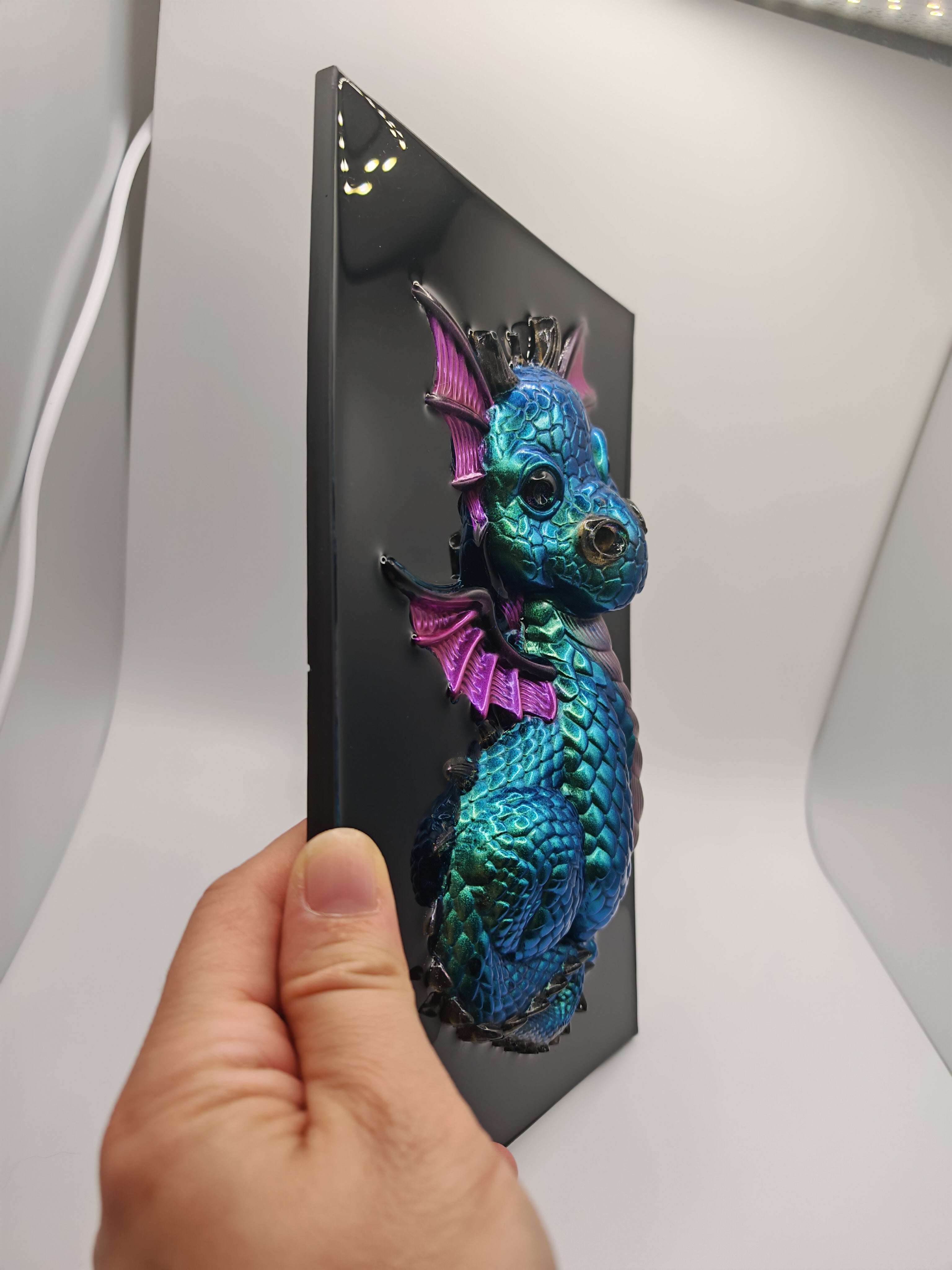 3D Resin Baby Dragon Wall Art: Colorful Gothic Fantasy Decor