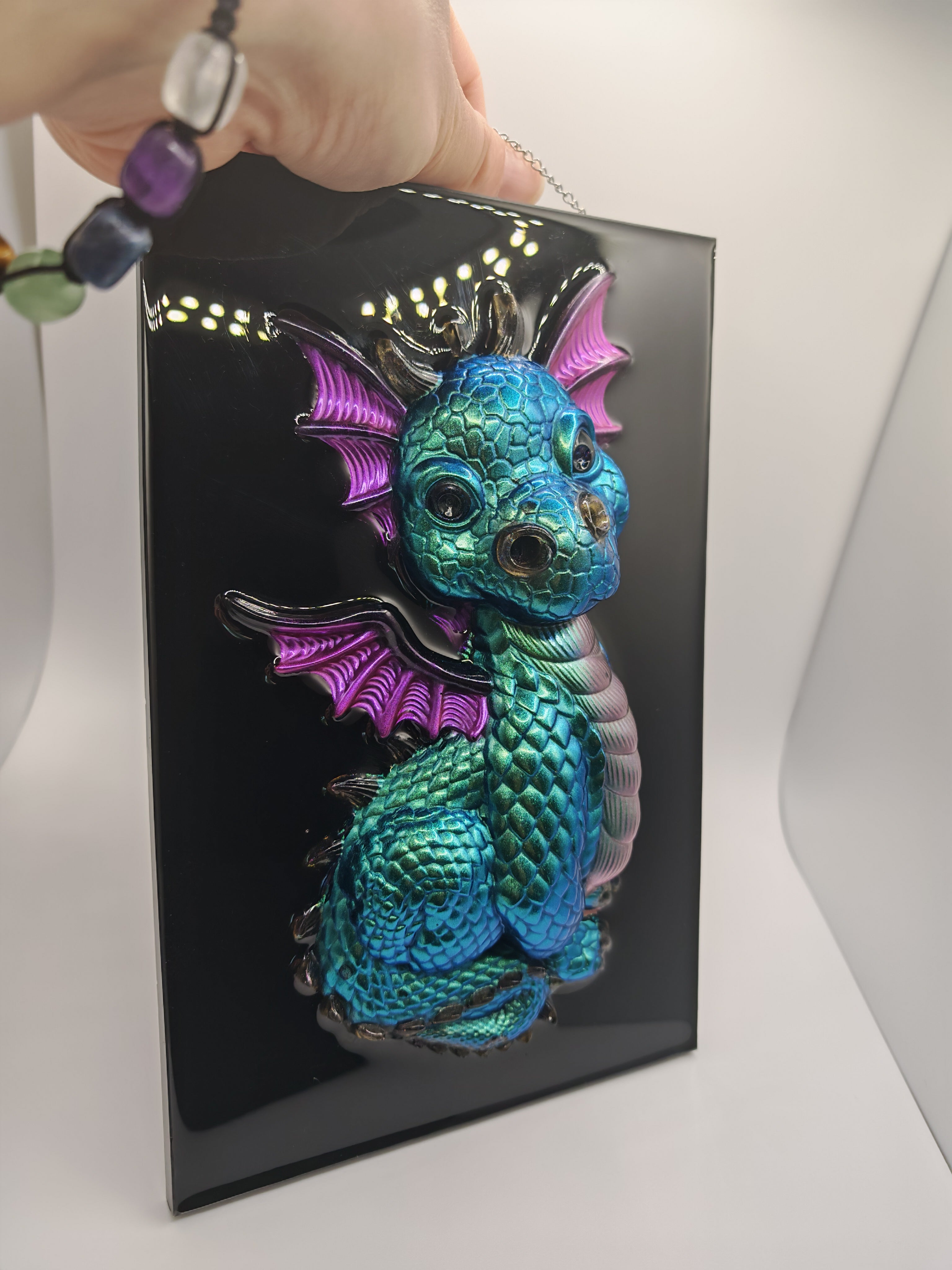 3D Resin Baby Dragon Wall Art: Colorful Gothic Fantasy Decor