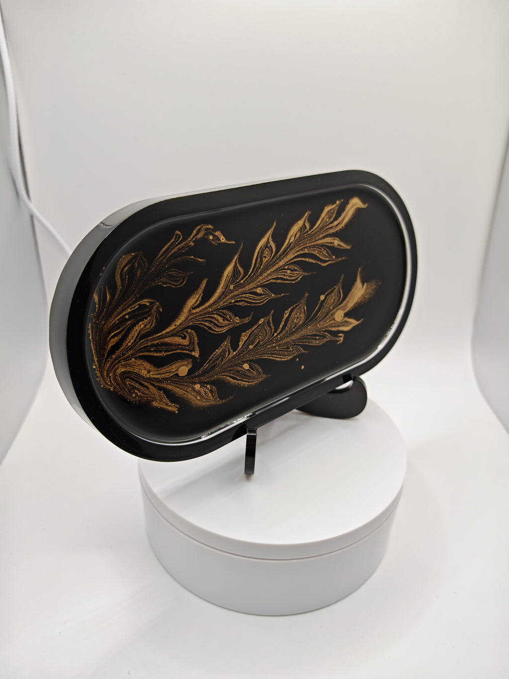 Black and Gold Resin Tray Set: Handmade Elegant Coffee Serving Decor