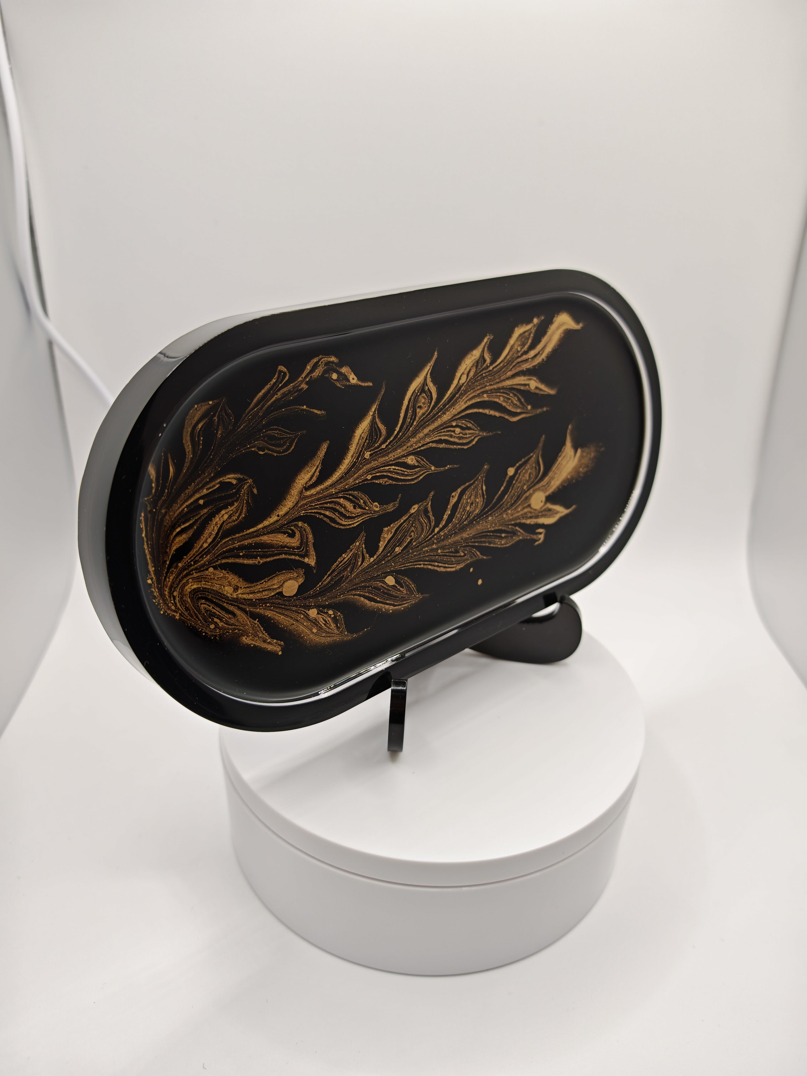 Black and Gold Resin Tray Set: Handmade Elegant Coffee Serving Decor