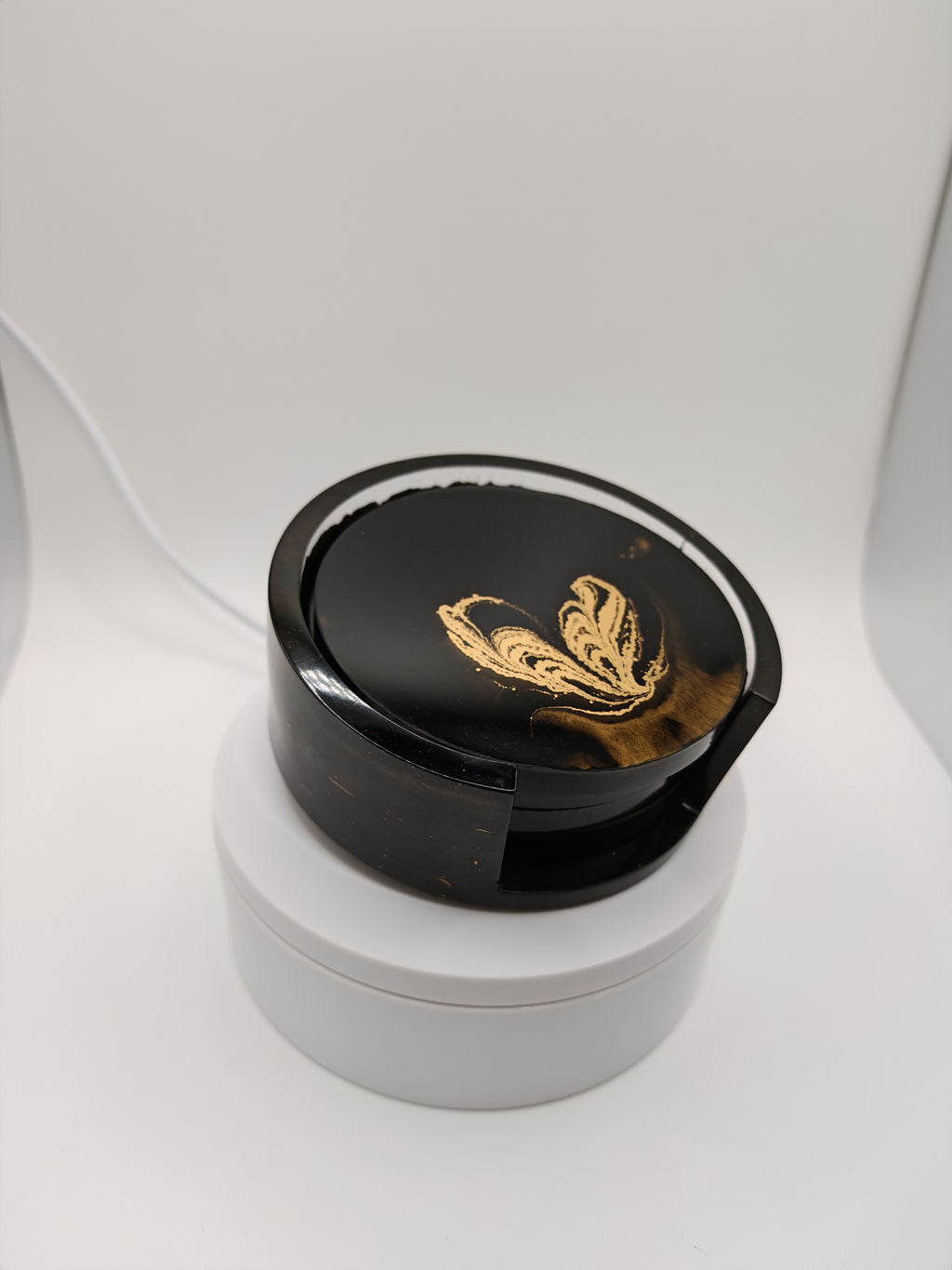 Black and Gold Resin Tray Set: Handmade Elegant Coffee Serving Decor