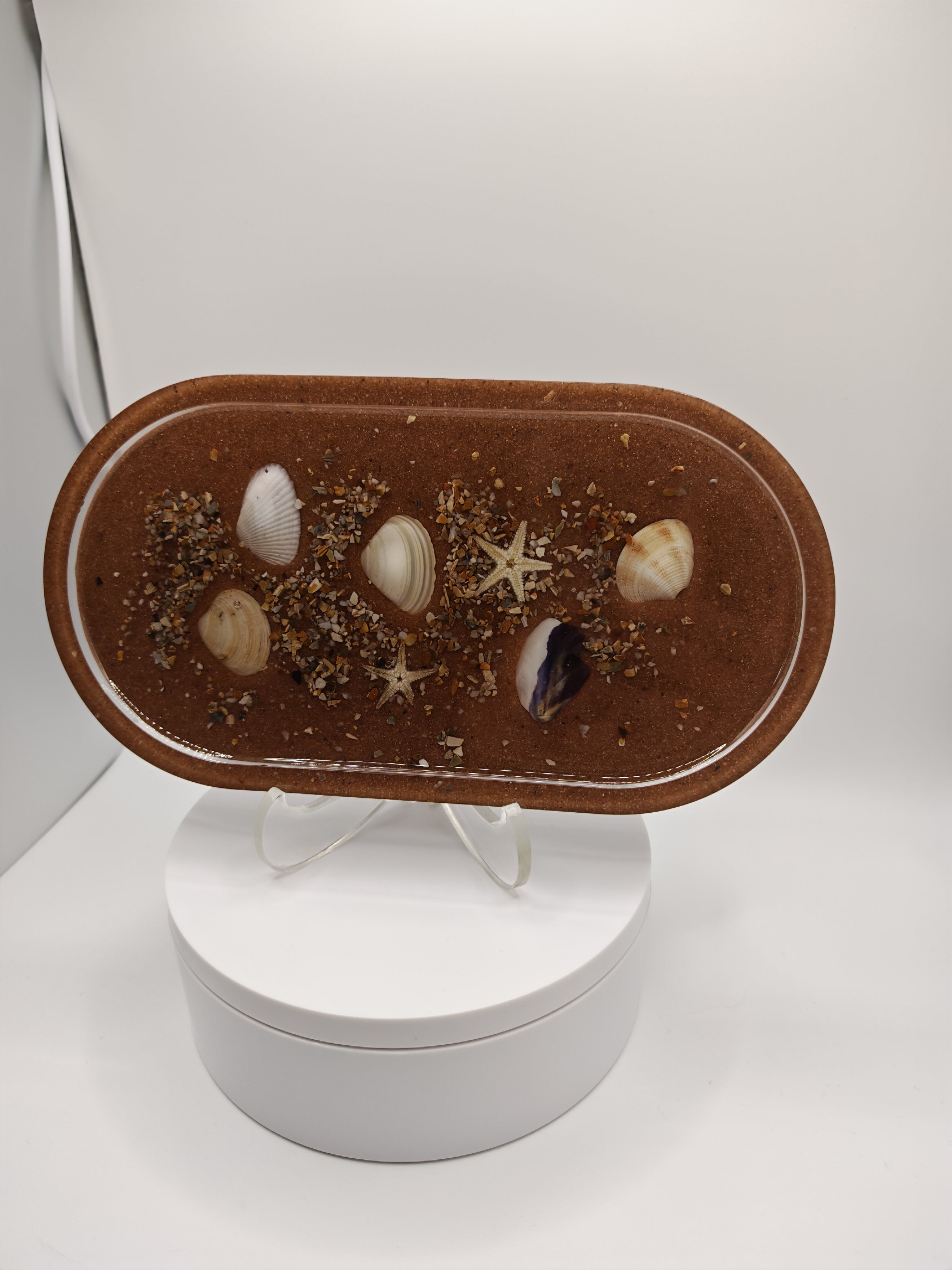 Seashell Resin Tray: Coastal Beach Sand Art - Nautical Home Decor