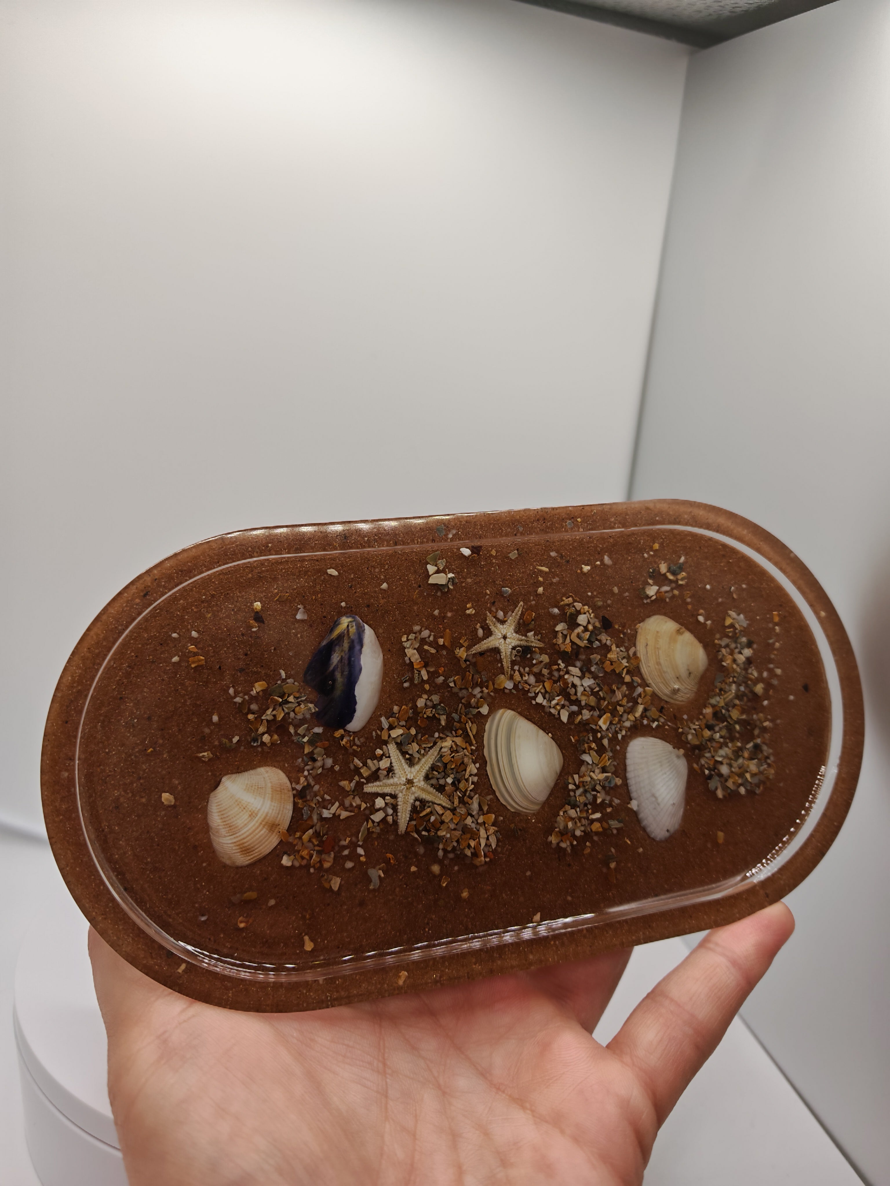 Seashell Resin Tray: Coastal Beach Sand Art - Nautical Home Decor