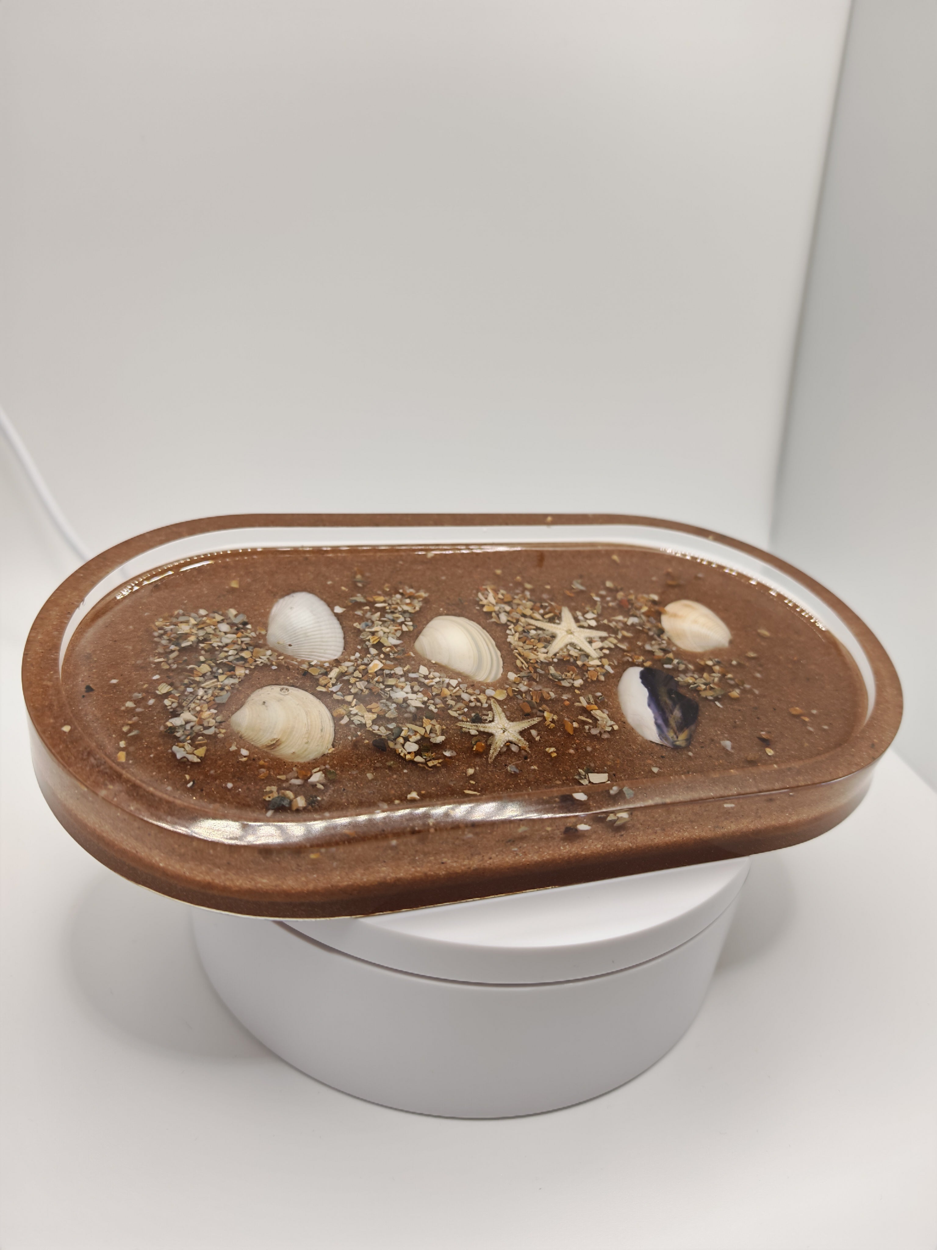 Seashell Resin Tray: Coastal Beach Sand Art - Nautical Home Decor