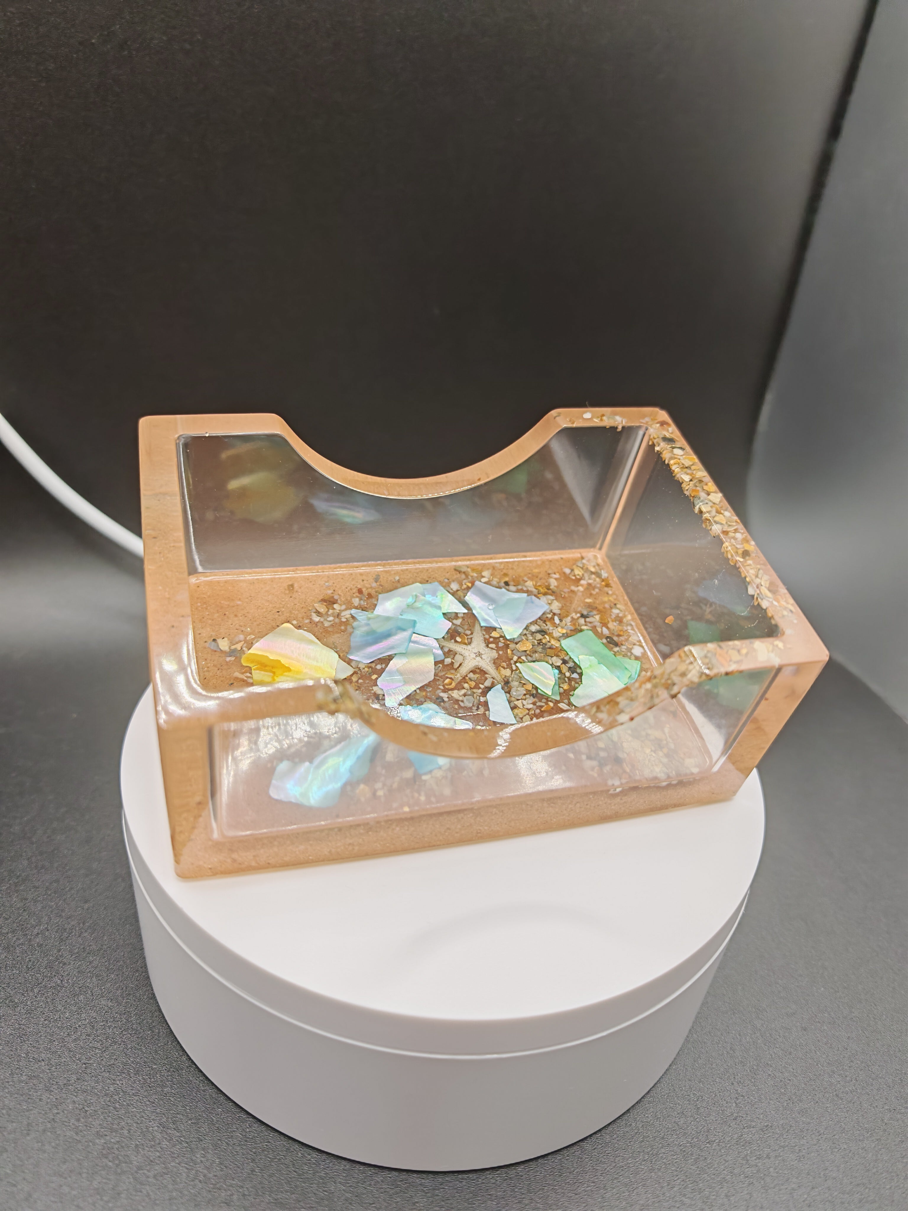 Seashell Resin Coaster Set with Holder: Handmade Coastal Decor