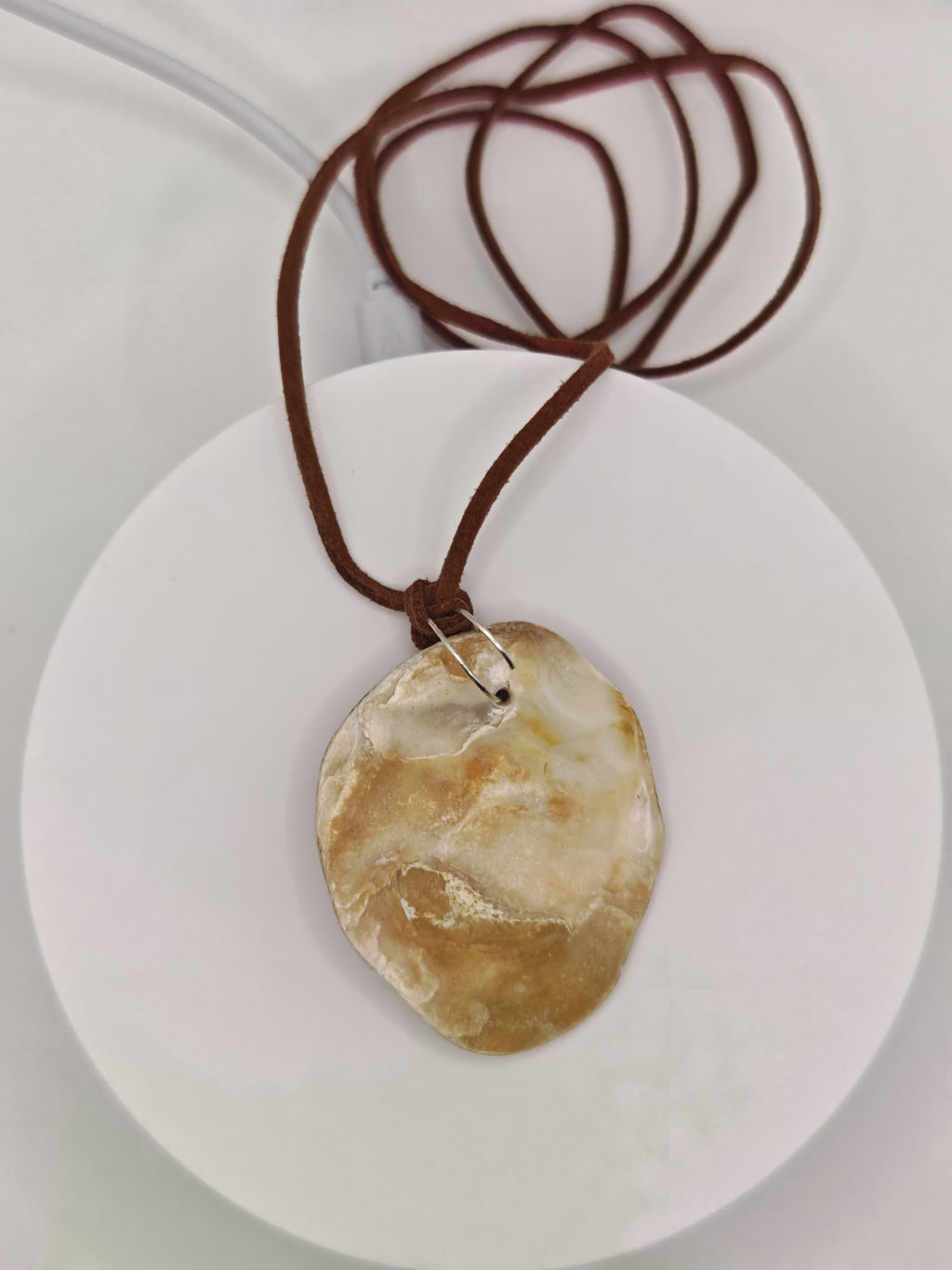 Seashell Pendant Necklace: Brown Suede Cord, Handmade Boho Beach Jewelry