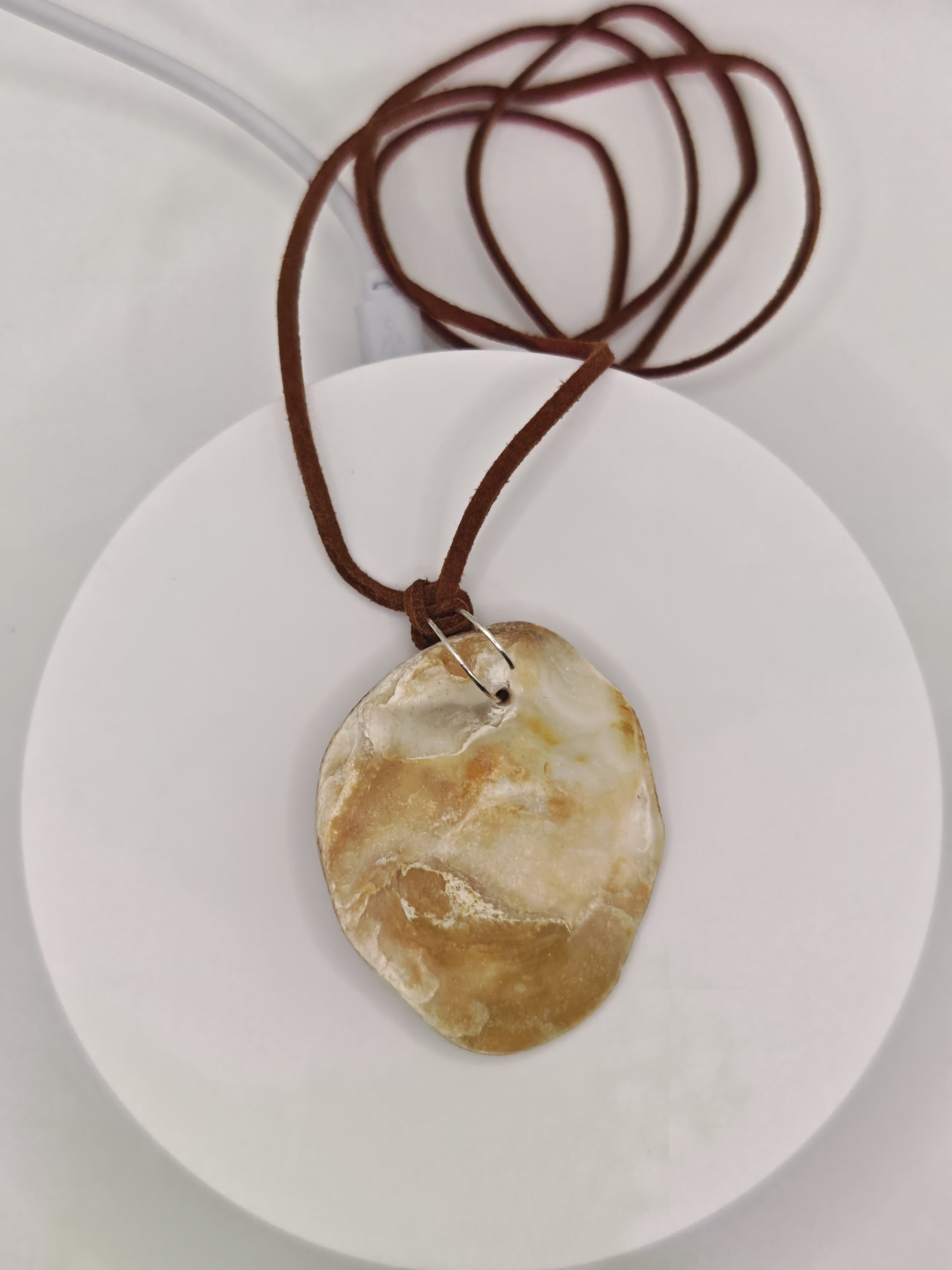 Seashell Pendant Necklace: Brown Suede Cord, Handmade Boho Beach Jewelry