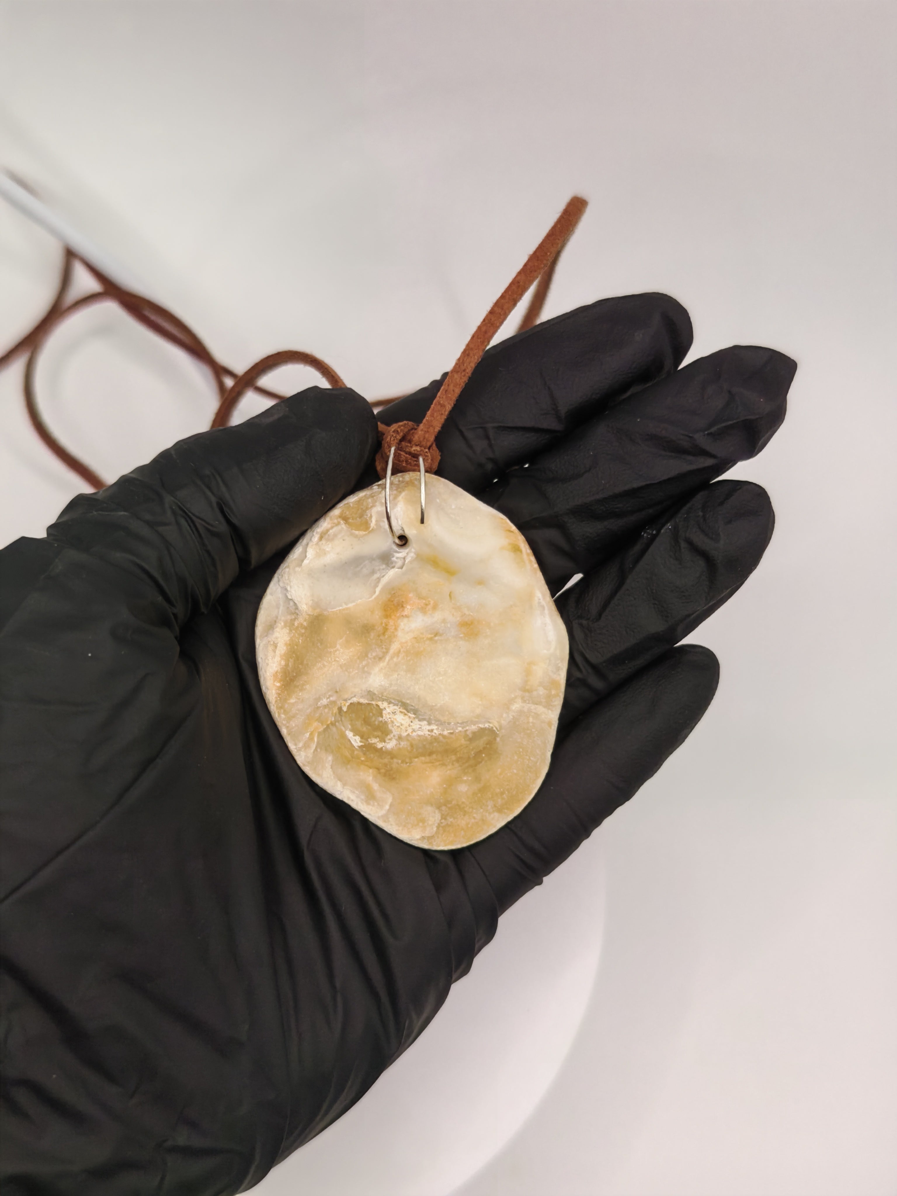 Seashell Pendant Necklace: Brown Suede Cord, Handmade Boho Beach Jewelry