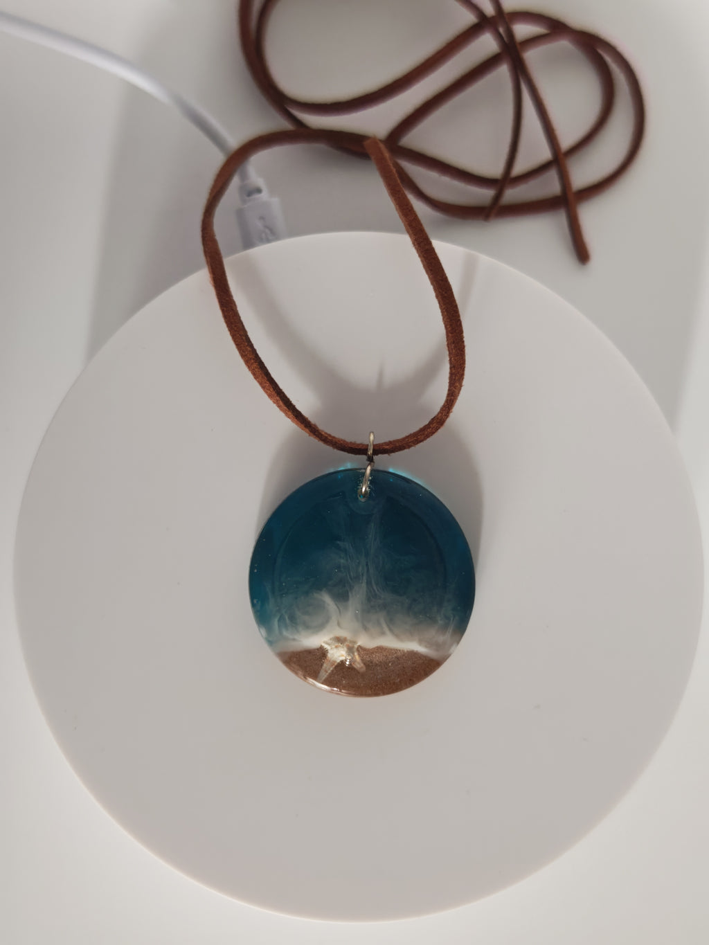 Ocean Resin Necklace: Real Starfish & Sand - Boho Coastal Jewelry