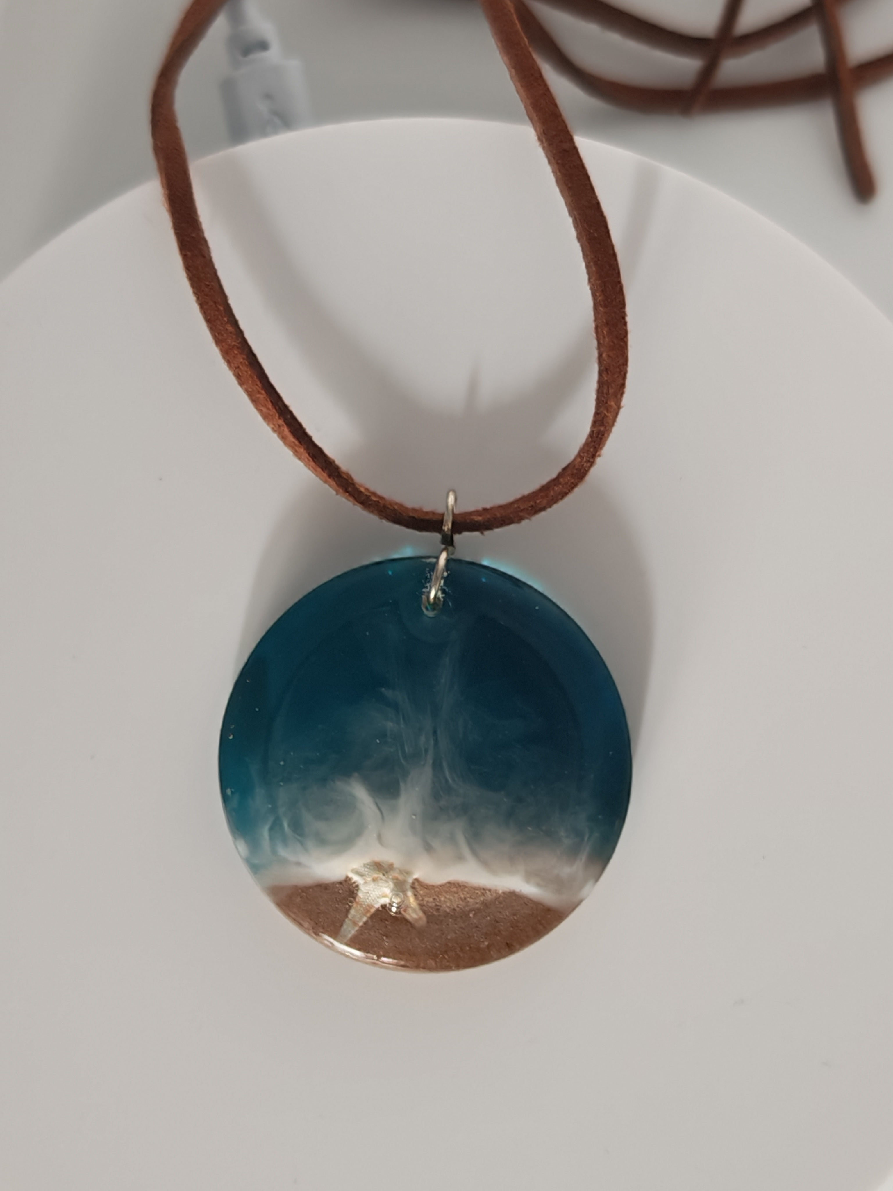 Ocean Resin Necklace: Real Starfish & Sand - Boho Coastal Jewelry