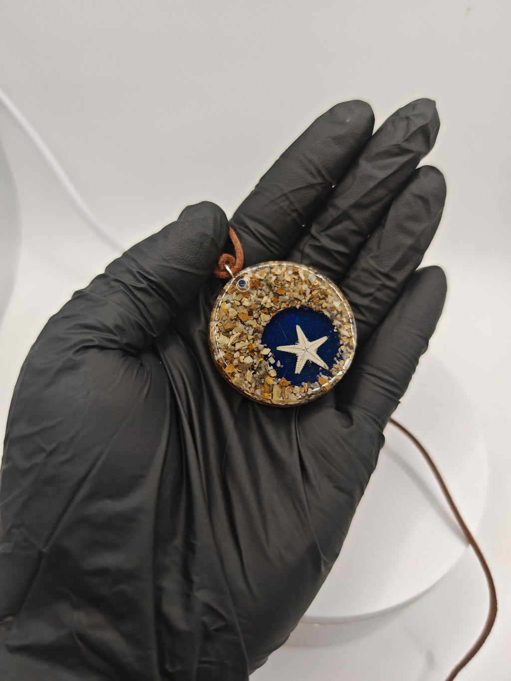 Resin Starfish Pendant Necklace: Real Sand & Stones, Beach Jewelry