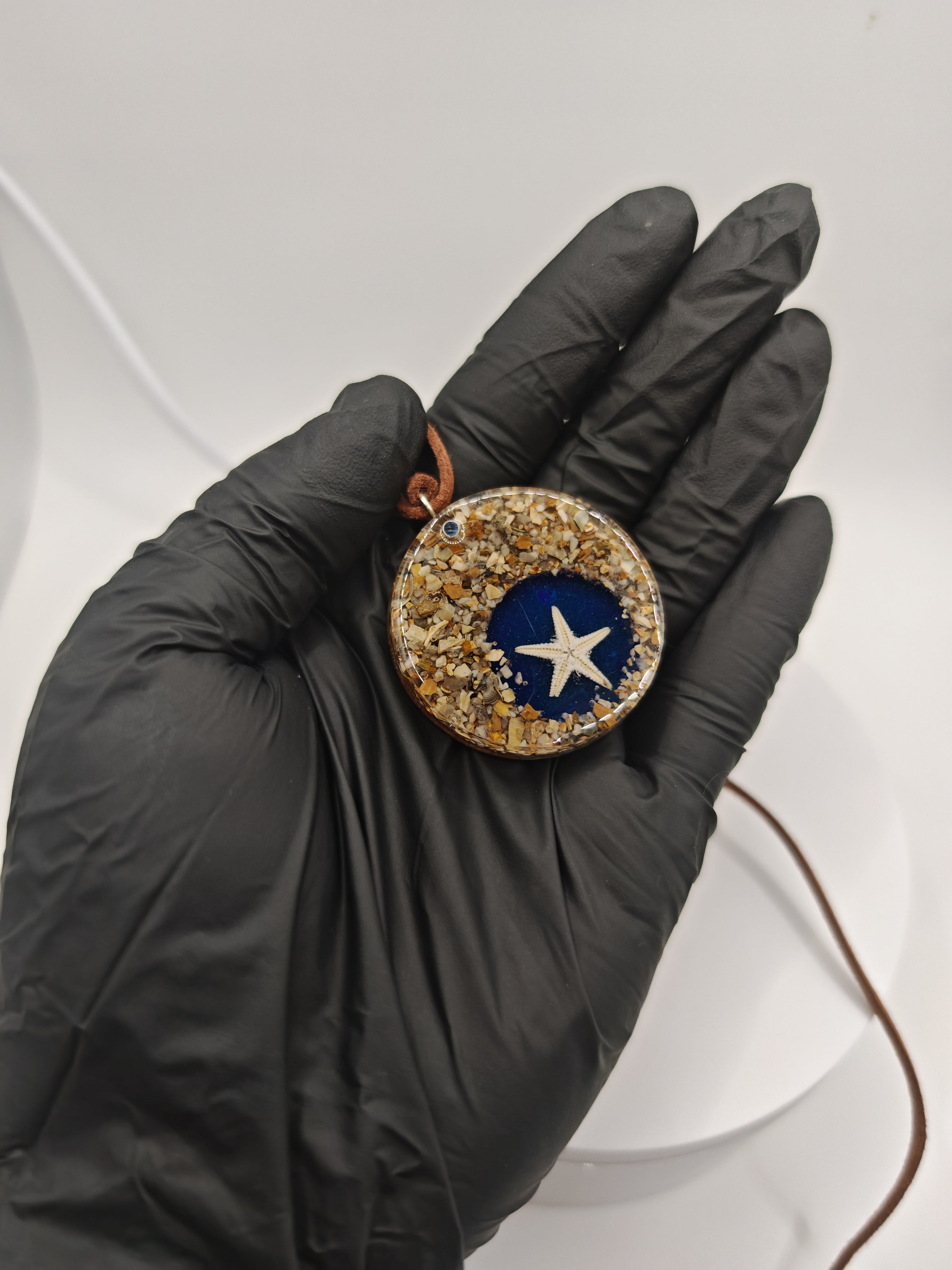 Resin Starfish Pendant Necklace: Real Sand & Stones, Beach Jewelry