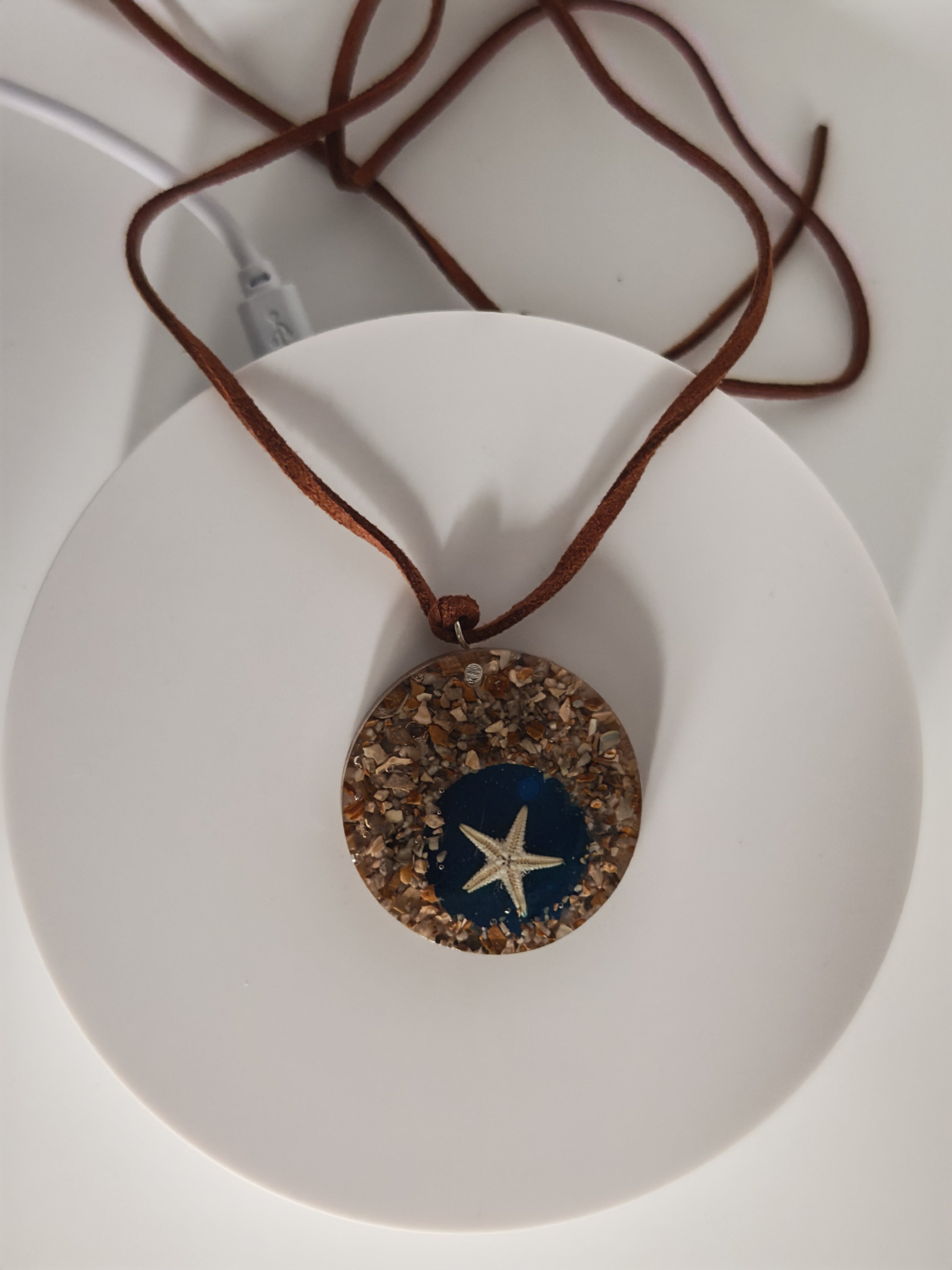 Resin Starfish Pendant Necklace: Real Sand & Stones, Beach Jewelry