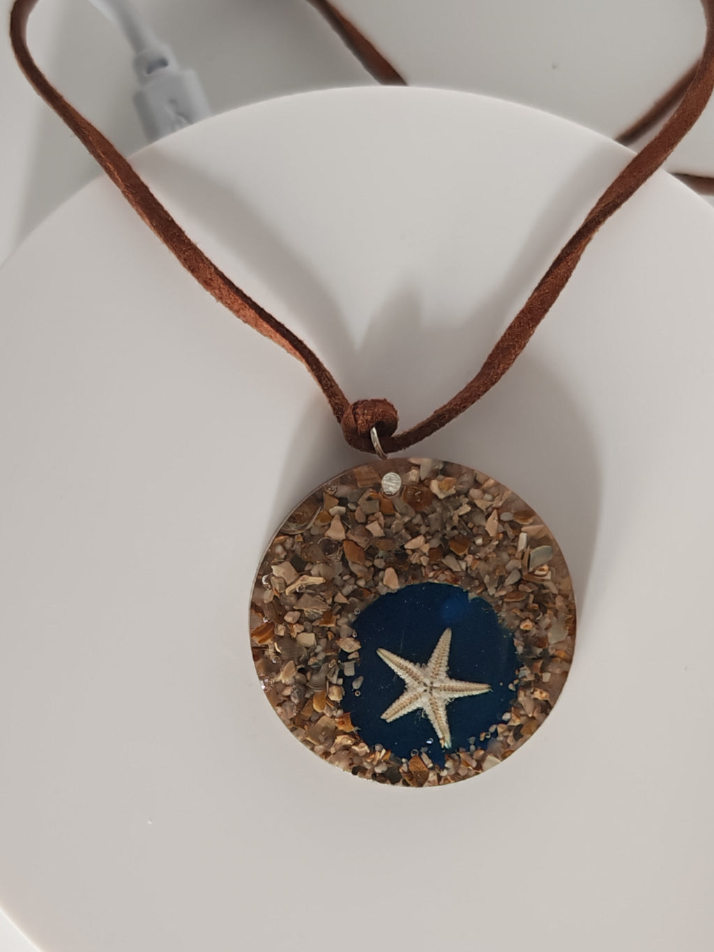 Resin Starfish Pendant Necklace: Real Sand & Stones, Beach Jewelry