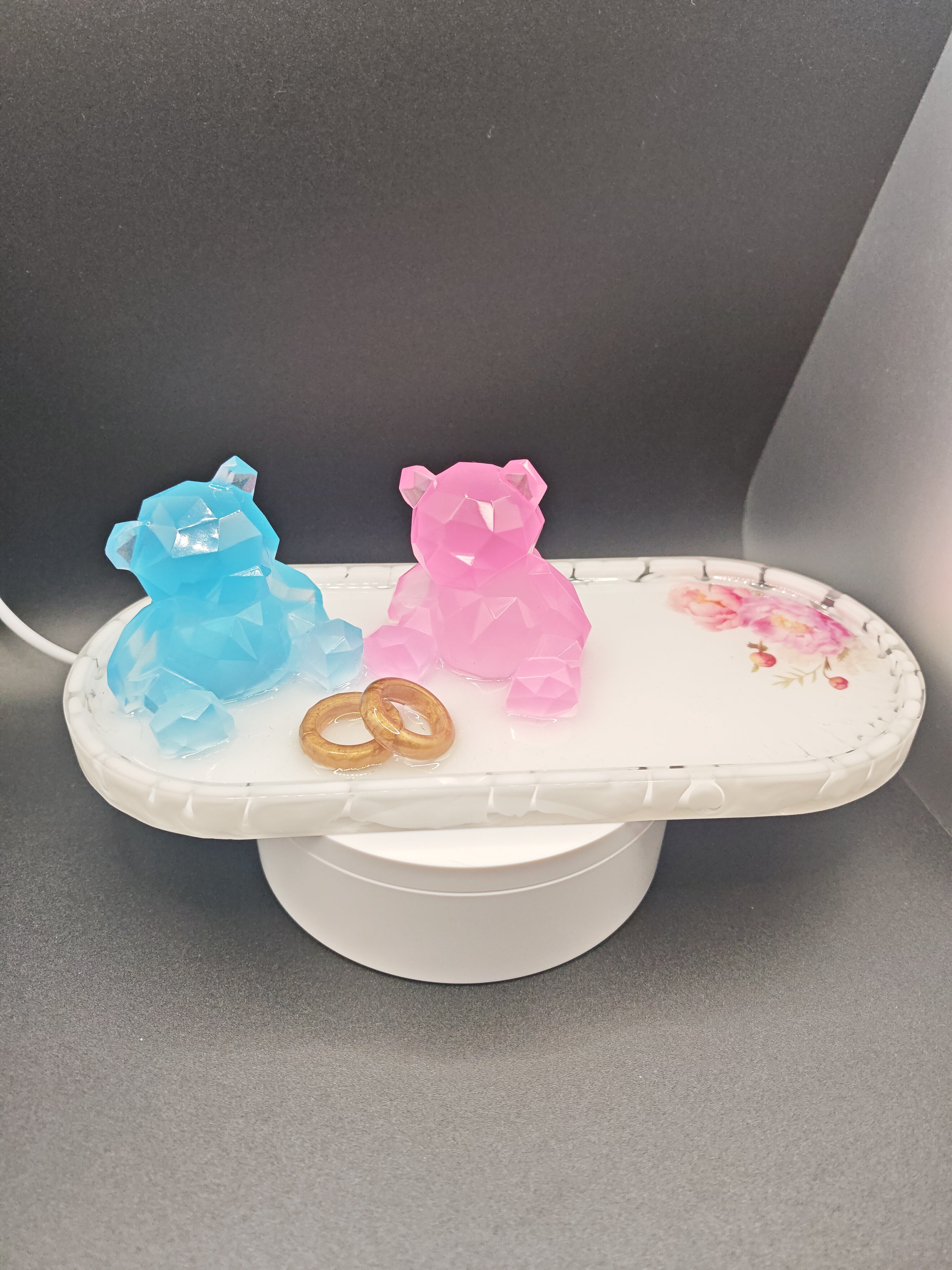 Wedding Ring Holder: Bears Glow in the Dark- Handmade Resin Tray