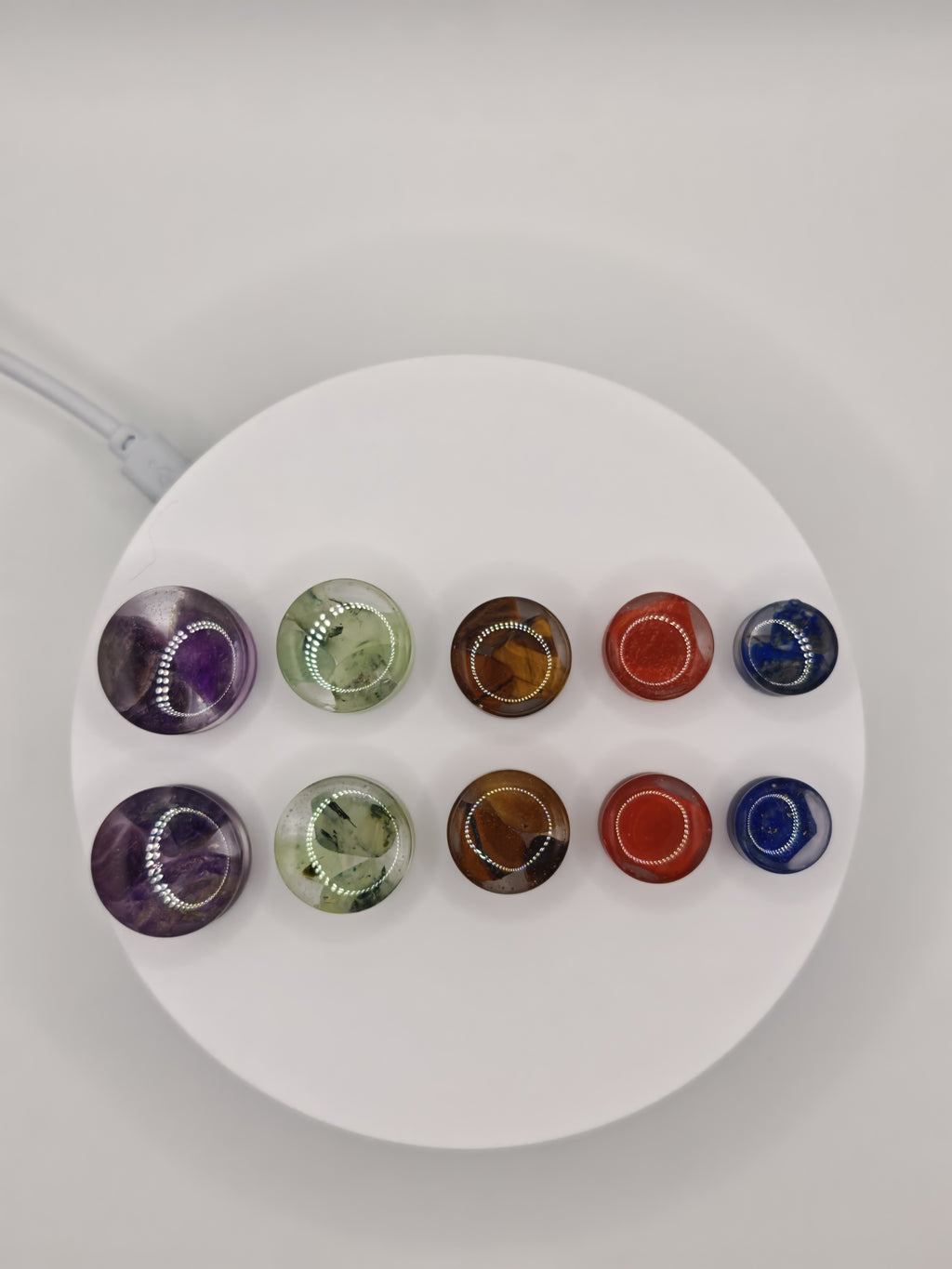 Handmade Resin Crystal Gauges: Round Plugs with Amethyst, Green Aventurine, Tiger Eye, Red Jasper, Lapis Lazuli | Resin & Stone Tunnels