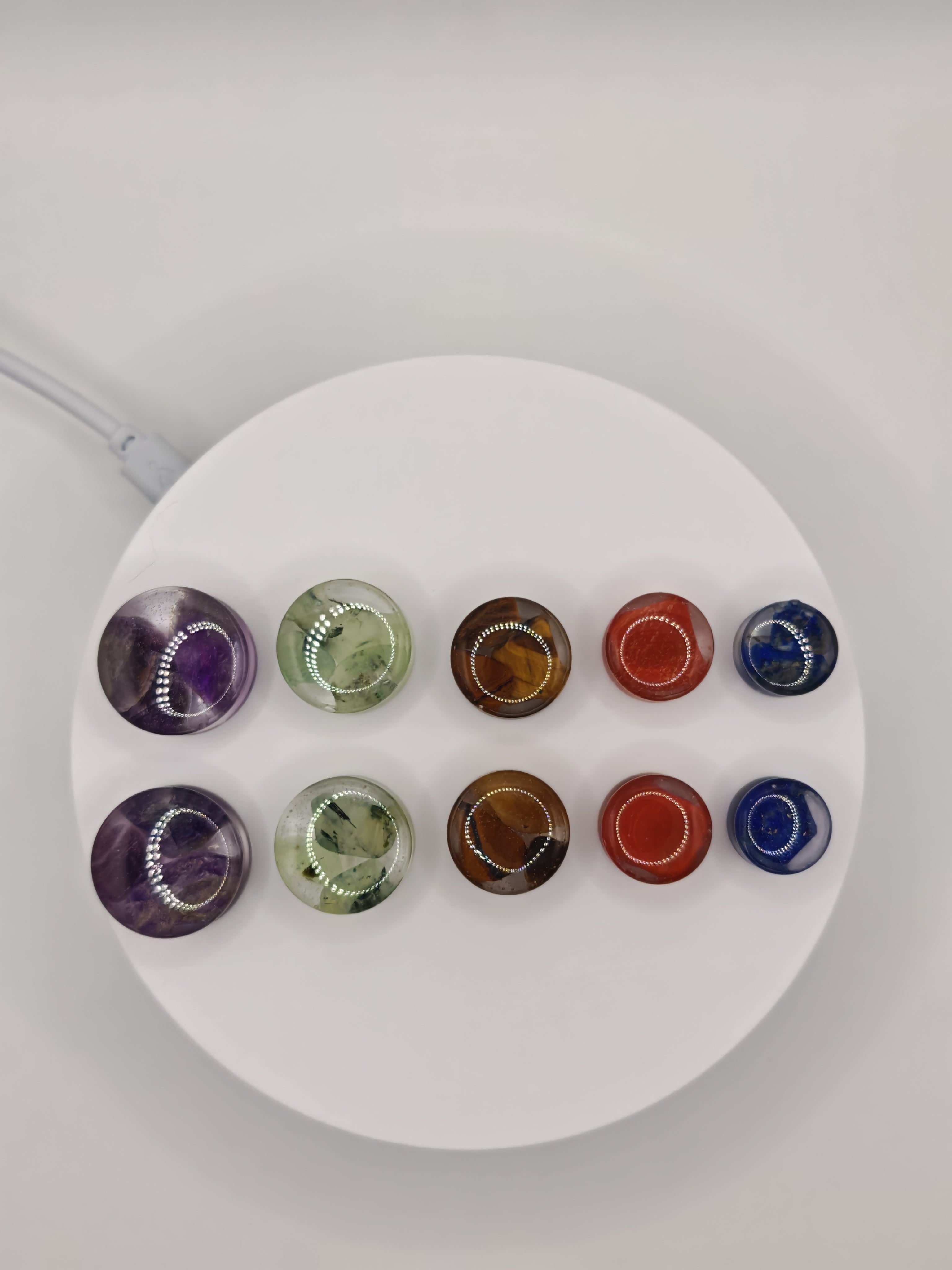 Handmade Resin Crystal Gauges: Round Plugs with Amethyst, Green Aventurine, Tiger Eye, Red Jasper, Lapis Lazuli | Resin & Stone Tunnels