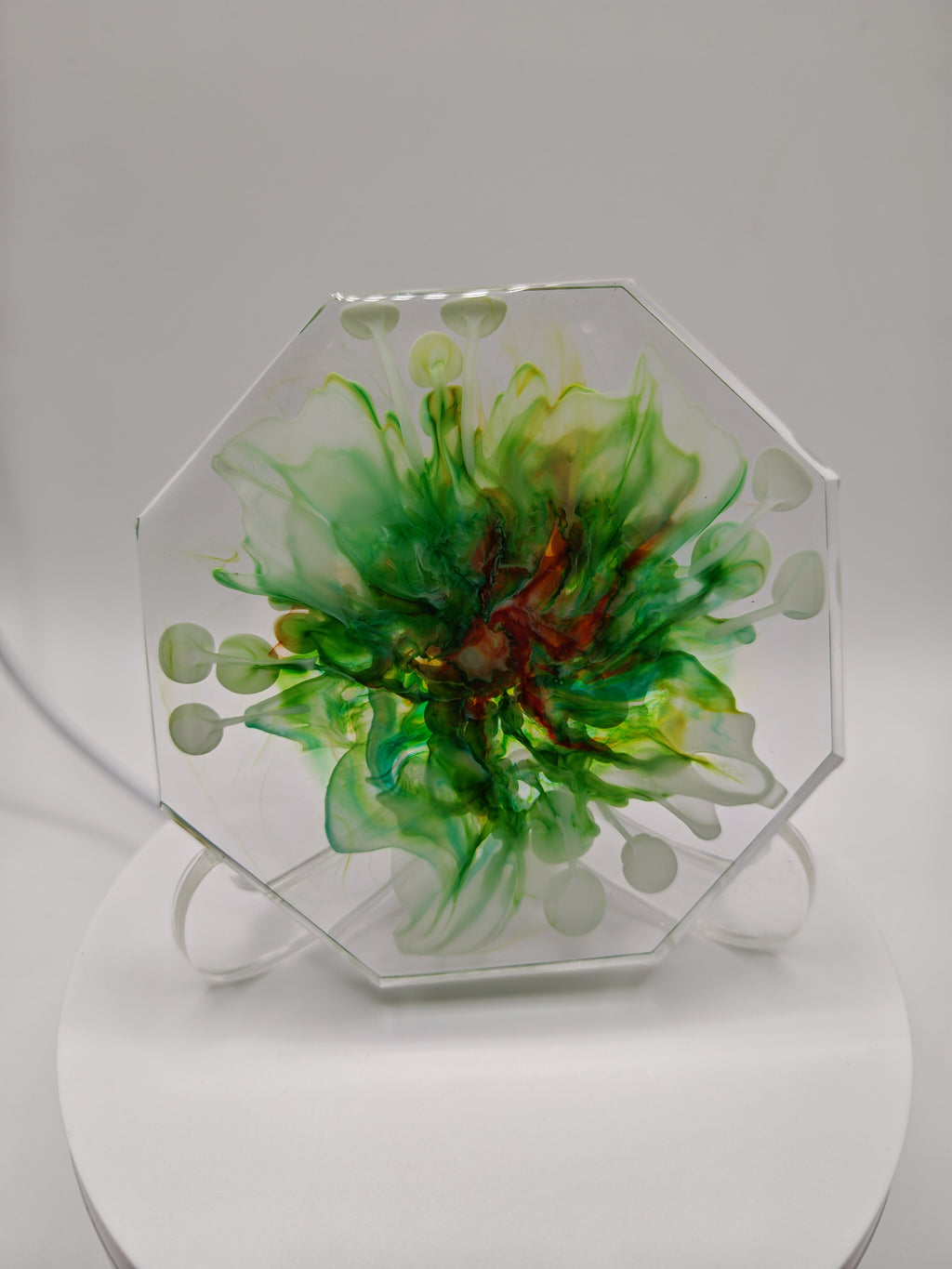 Handmade Resin Coaster: With Green Flower Bloom- Gift For Home Decor or Coffee Table