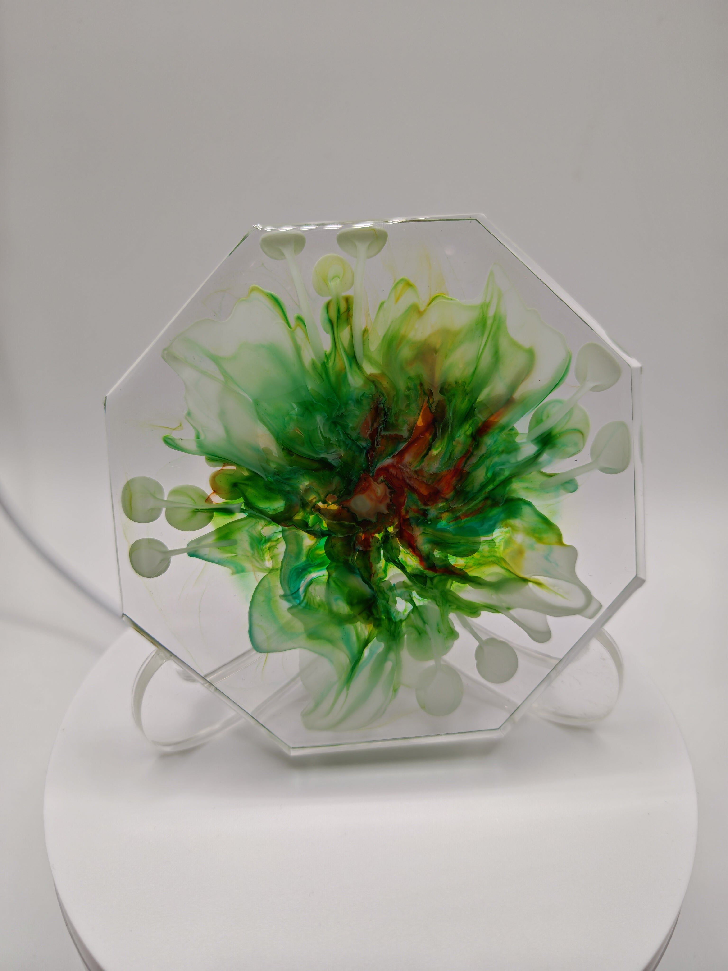 Handmade Resin Coaster: With Green Flower Bloom- Gift For Home Decor or Coffee Table