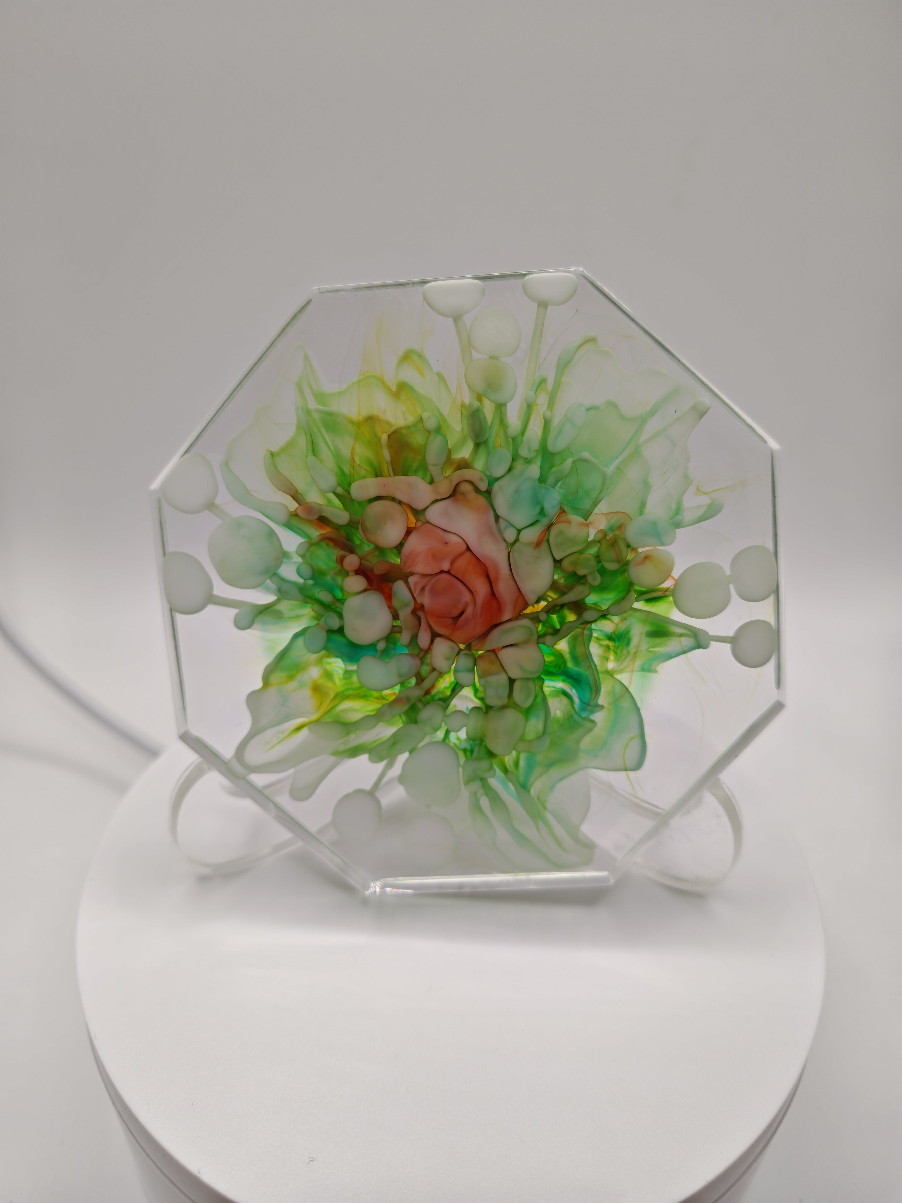 Handmade Resin Coaster: With Green Flower Bloom- Gift For Home Decor or Coffee Table