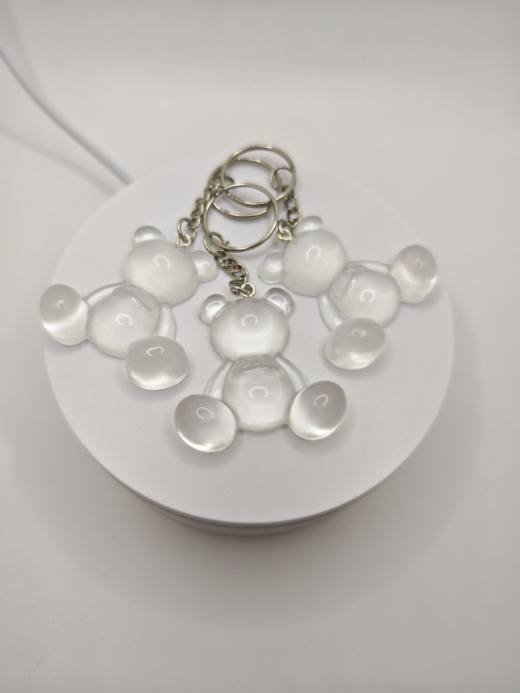 Handmade Resin Keychain Set: Glow In The Dark Teddy Bears- Bag Charm- Gift For Friends