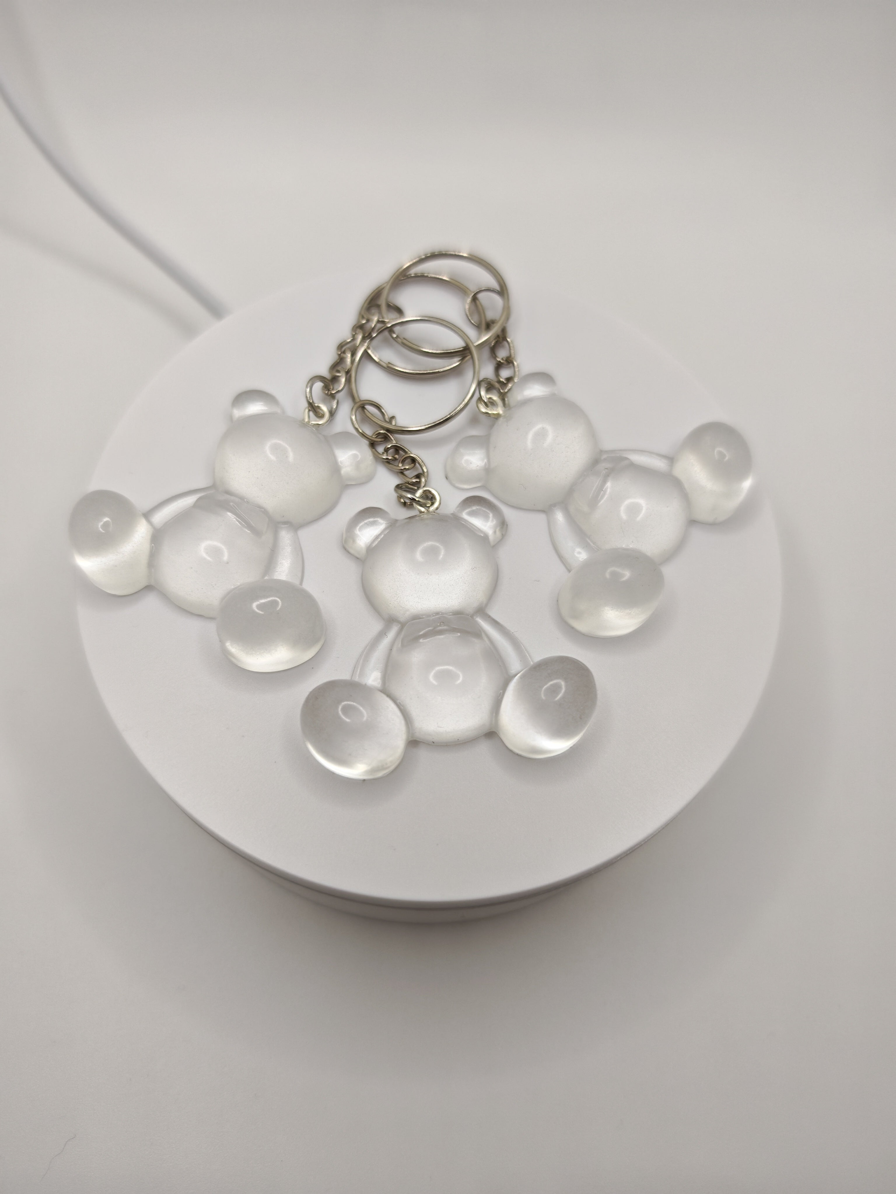 Handmade Resin Keychain Set: Glow In The Dark Teddy Bears- Bag Charm- Gift For Friends