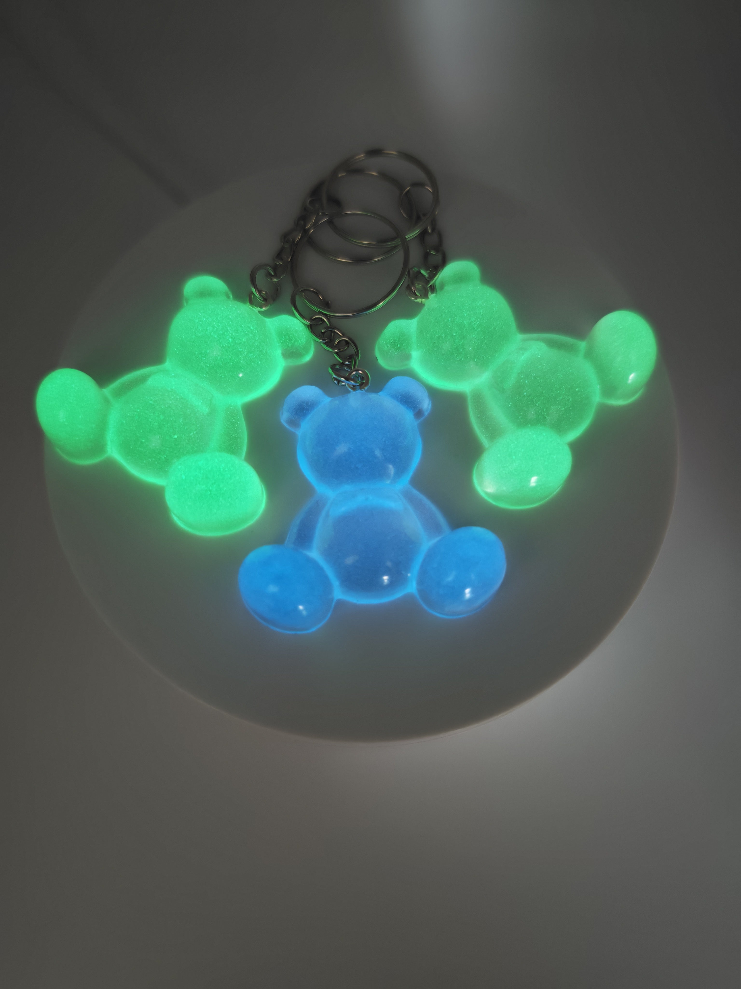 Handmade Resin Keychain Set: Glow In The Dark Teddy Bears- Bag Charm- Gift For Friends