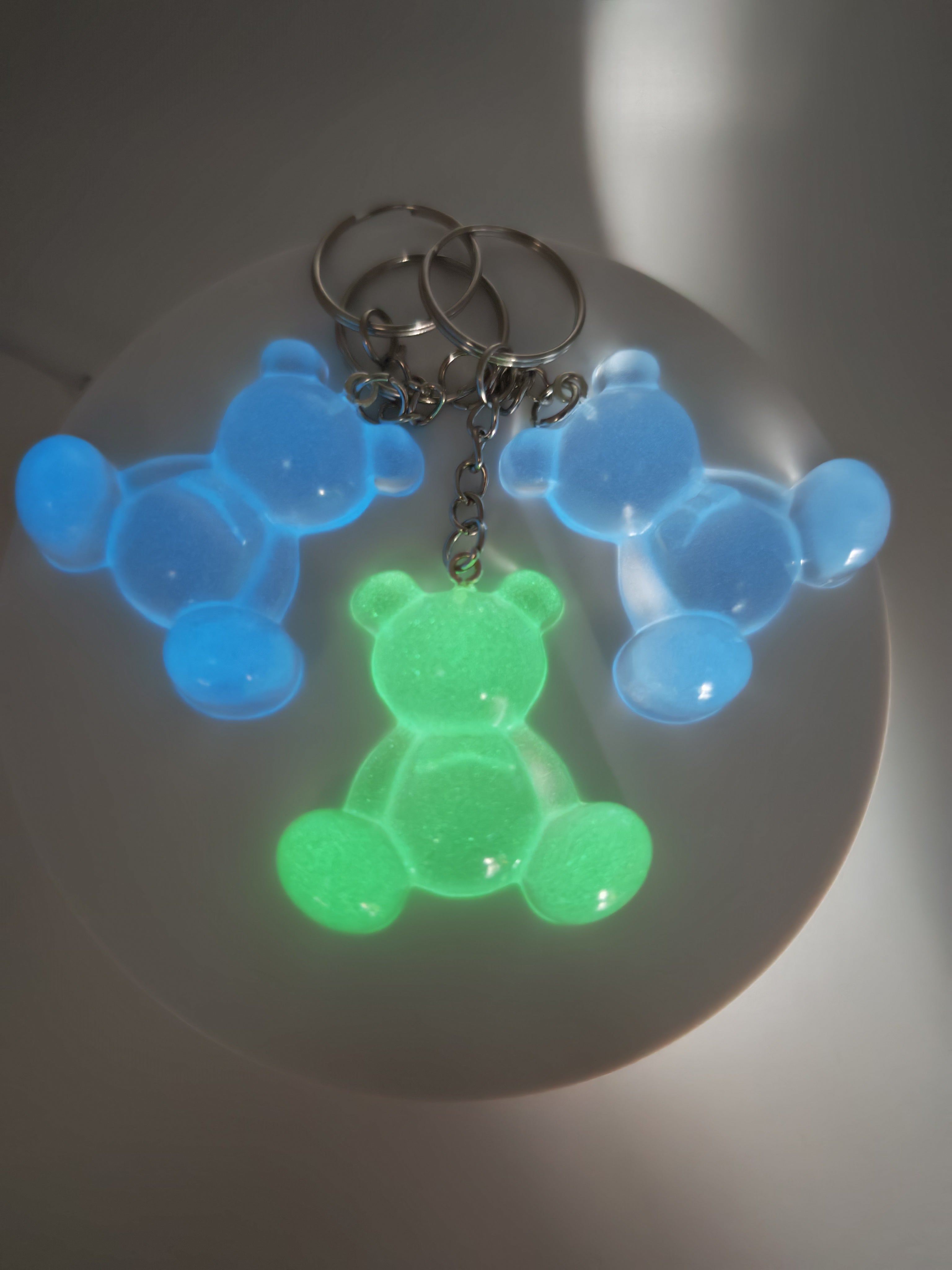 Handmade Resin Keychain Set: Glow In The Dark Teddy Bears- Bag Charm- Gift For Friends