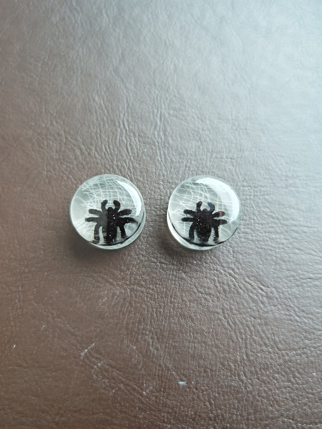 Handmade Resin Ear Gauges: Halloween Glow In The Dark Plugs- Spider (20mm) And Cat (18mm) In Web Design