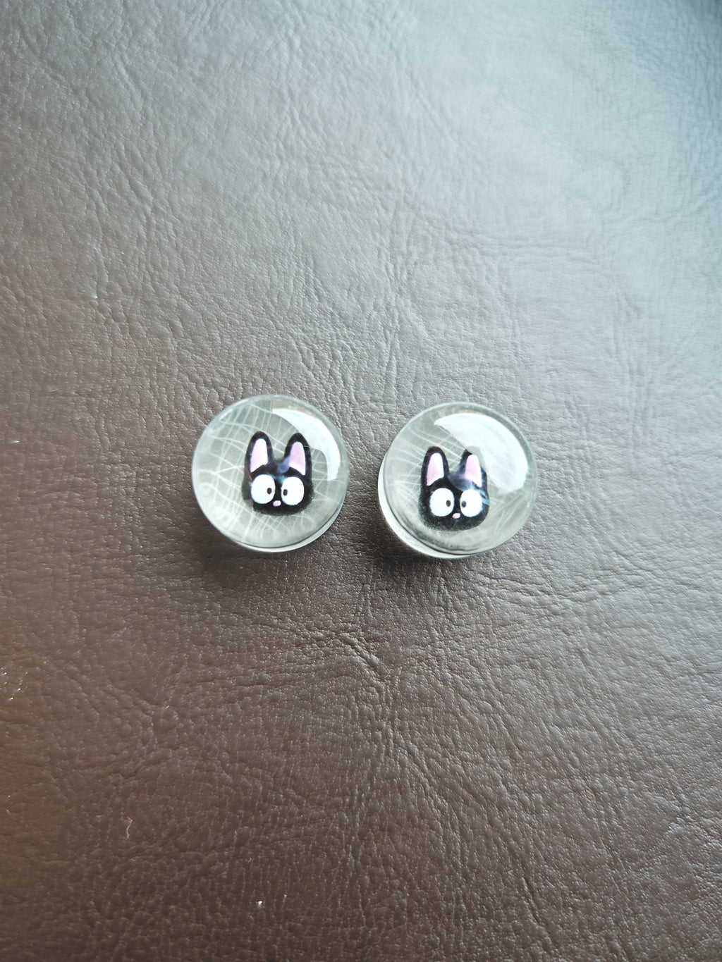 Handmade Resin Ear Gauges: Halloween Glow In The Dark Plugs- Spider (20mm) And Cat (18mm) In Web Design