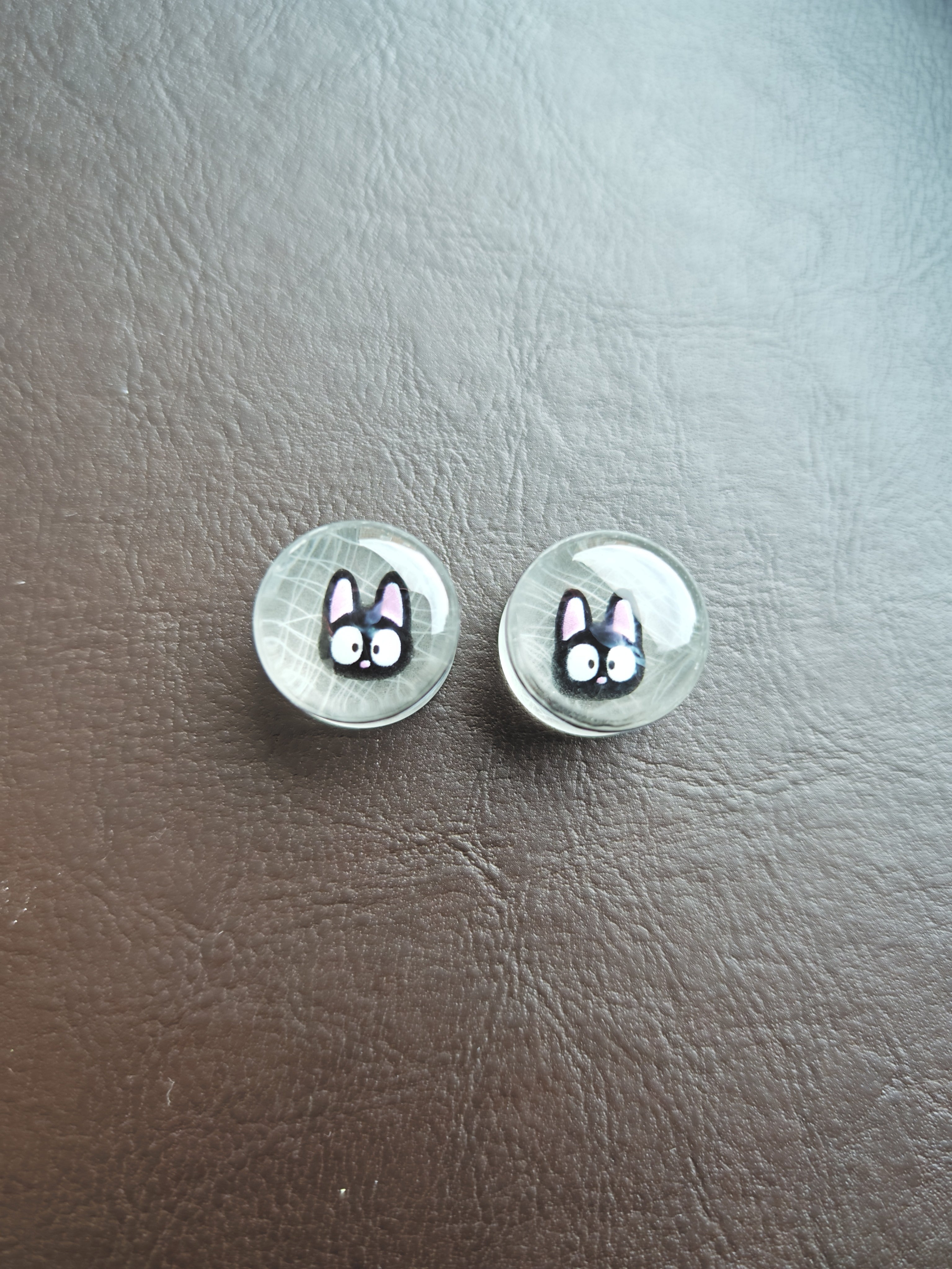 Handmade Resin Ear Gauges: Halloween Glow In The Dark Plugs- Spider (20mm) And Cat (18mm) In Web Design