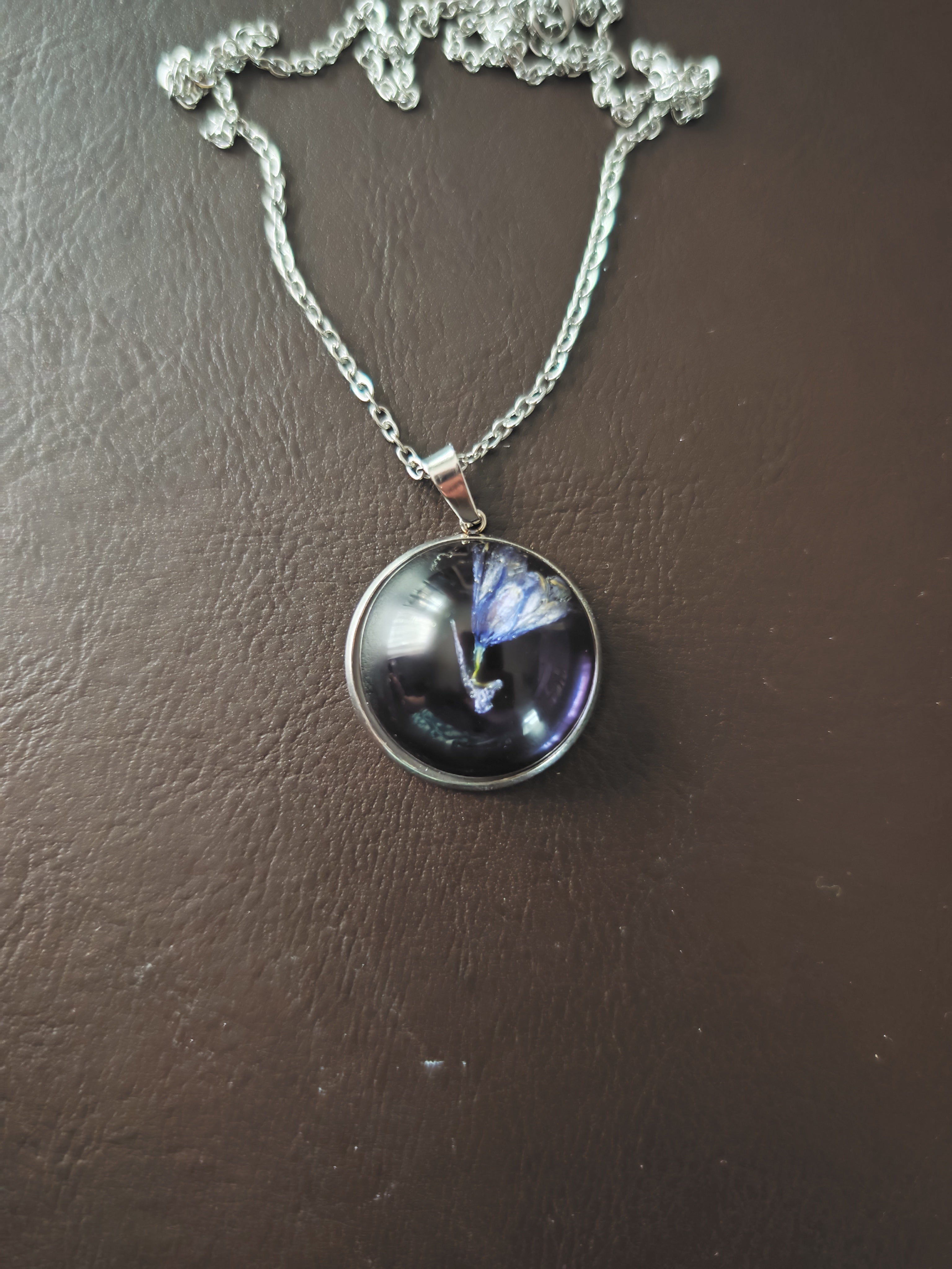 Resin Necklace With Real Flower: Handmade Jewelry- Subtle And Elegant Gift For Her- Stainless Steel Chain