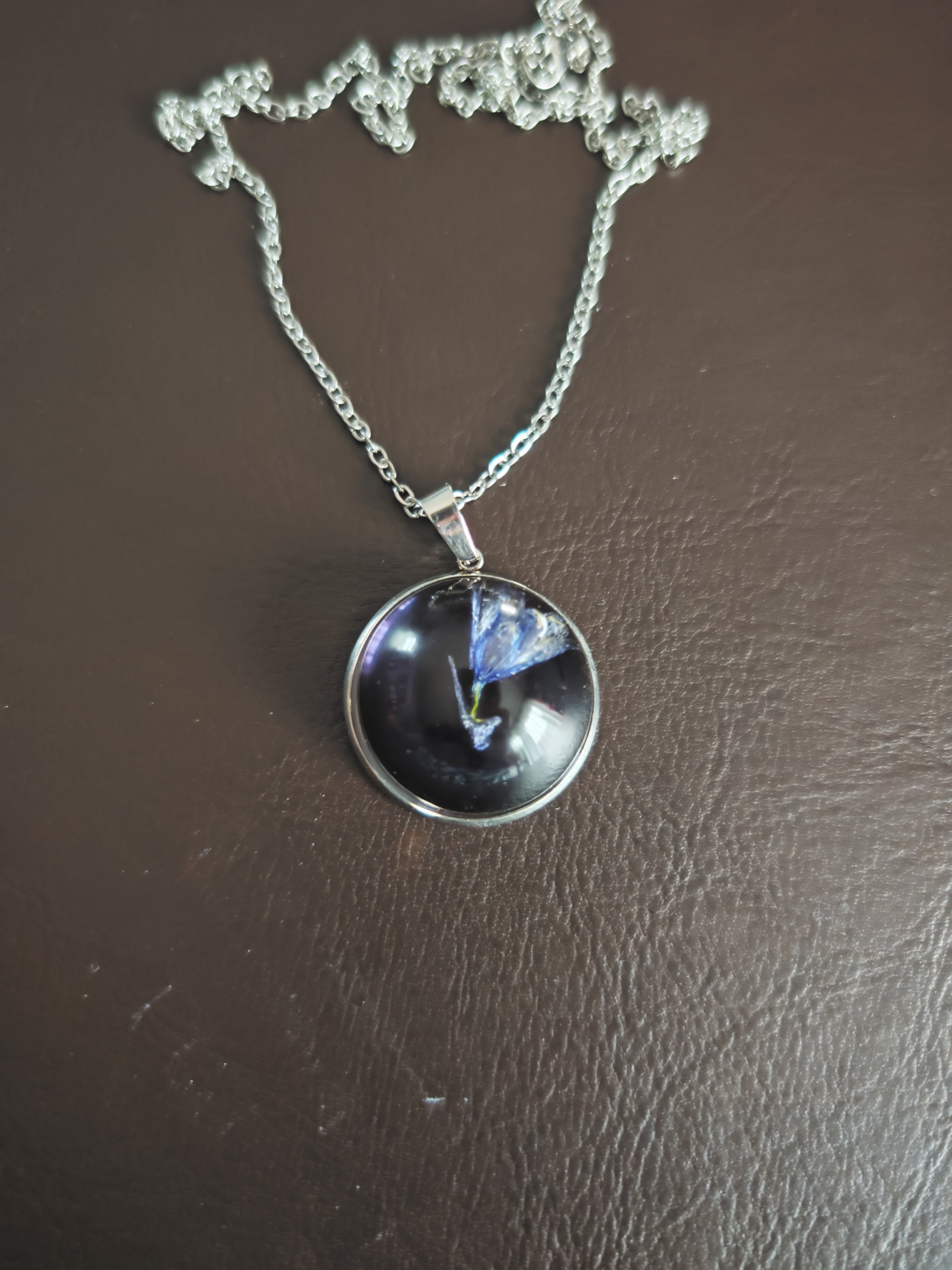 Resin Necklace With Real Flower: Handmade Jewelry- Subtle And Elegant Gift For Her- Stainless Steel Chain