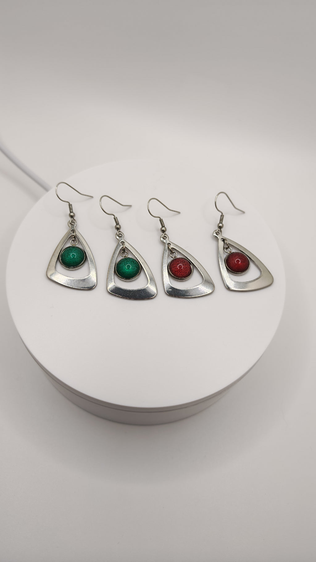 Christmas Earrings: Red or Green- Elegant Winter Design- Handmade Jewelry- Gift For Her- Stainless Steel
