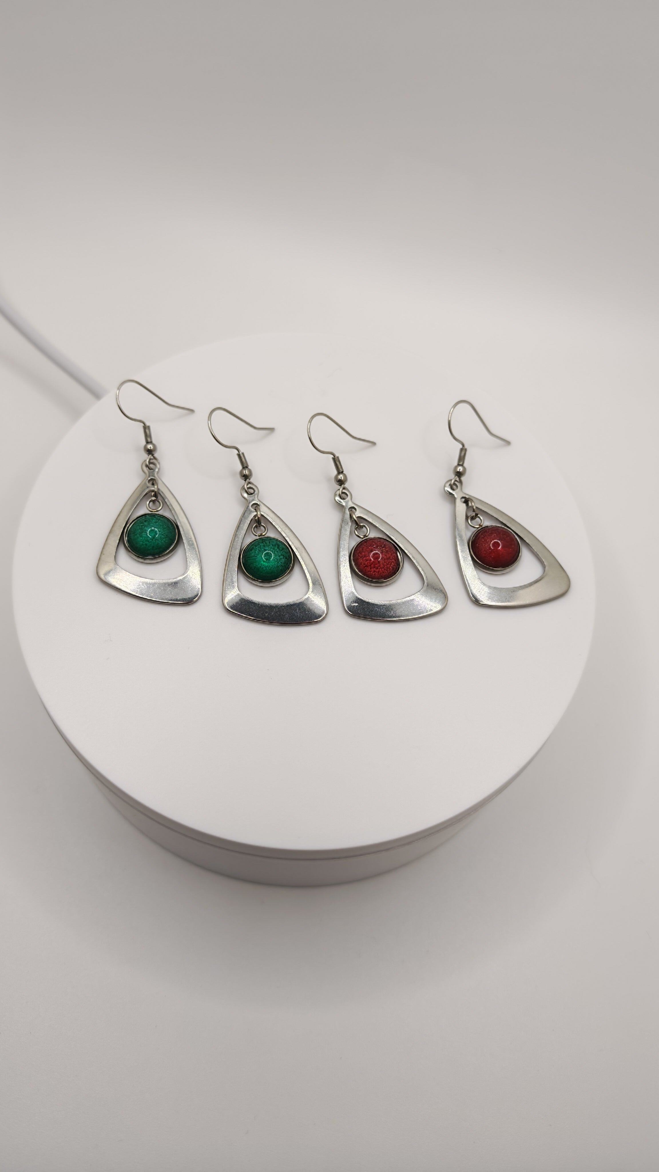 Christmas Earrings: Red or Green- Elegant Winter Design- Handmade Jewelry- Gift For Her- Stainless Steel