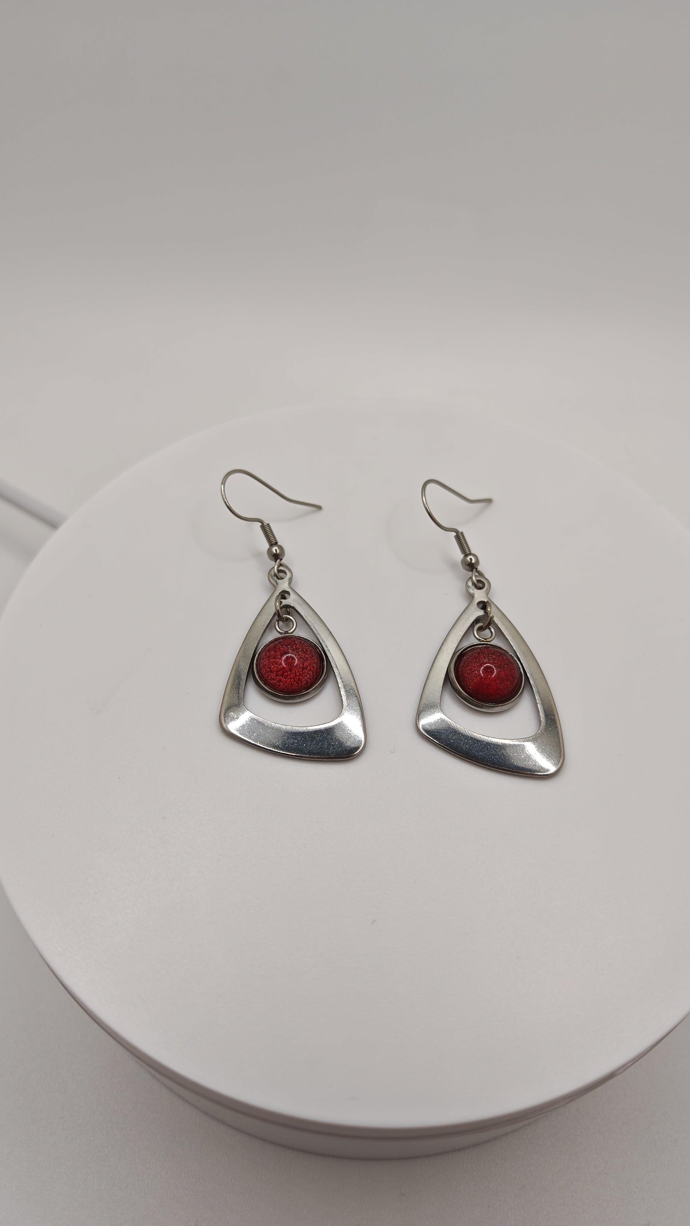 Christmas Earrings: Red or Green- Elegant Winter Design- Handmade Jewelry- Gift For Her- Stainless Steel