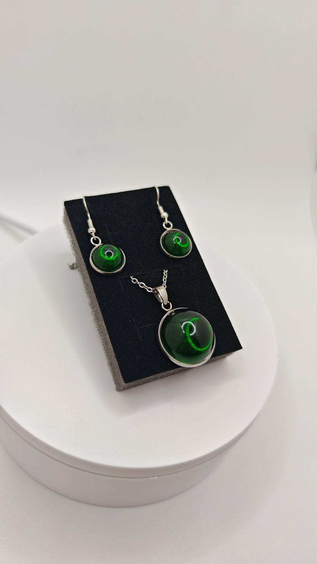 Emerald Green Or Cherry Red Resin Jewelry Set: Stainless Steel Necklace And Dangle Earrings- Handmade Matching Set, Gift For Her