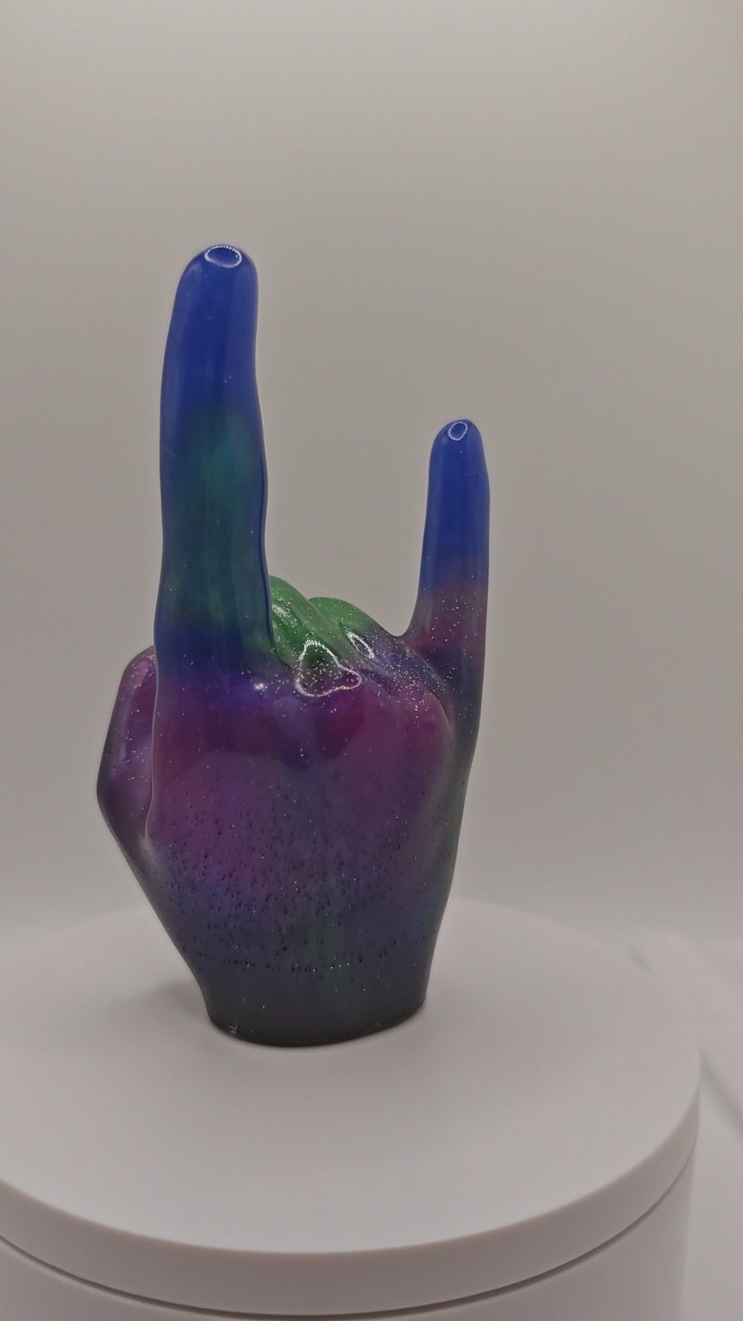 Glow-in-the-Dark Rock On Ring Holder: Handmade Resin Devil Horns Jewelry Display