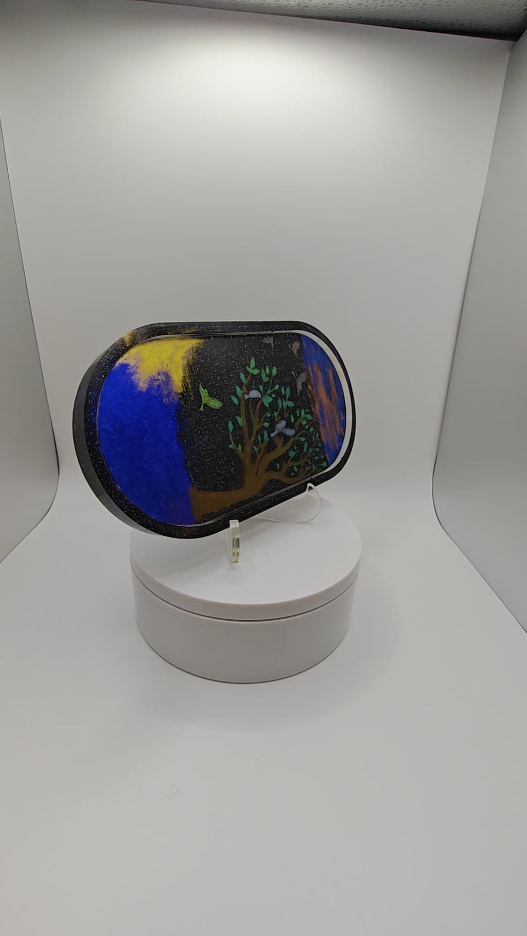 Night Forest Resin Tray: Tree with Birds Jewelry Dish, Nature Decor