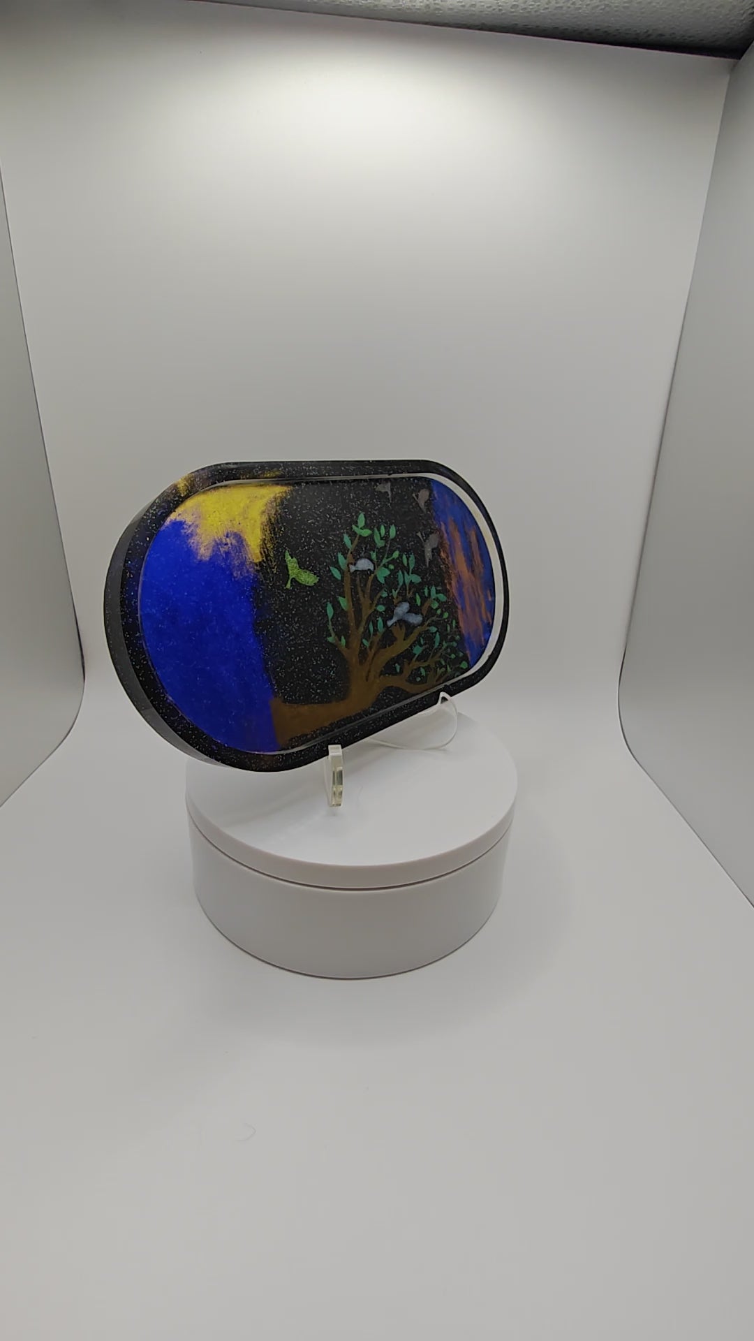 Night Forest Resin Tray: Tree with Birds Jewelry Dish, Nature Decor