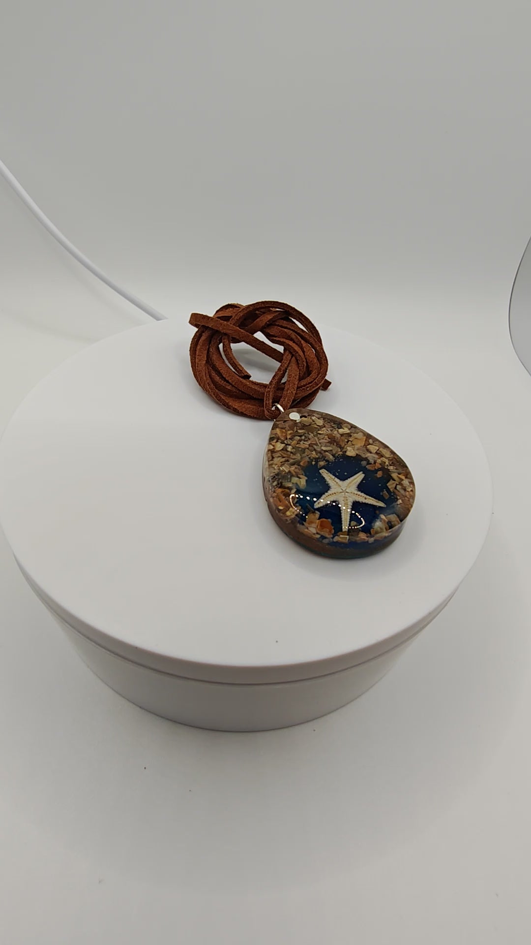Resin Starfish Necklace: Ocean Teardrop Pendant, Suede Cord - Handmade