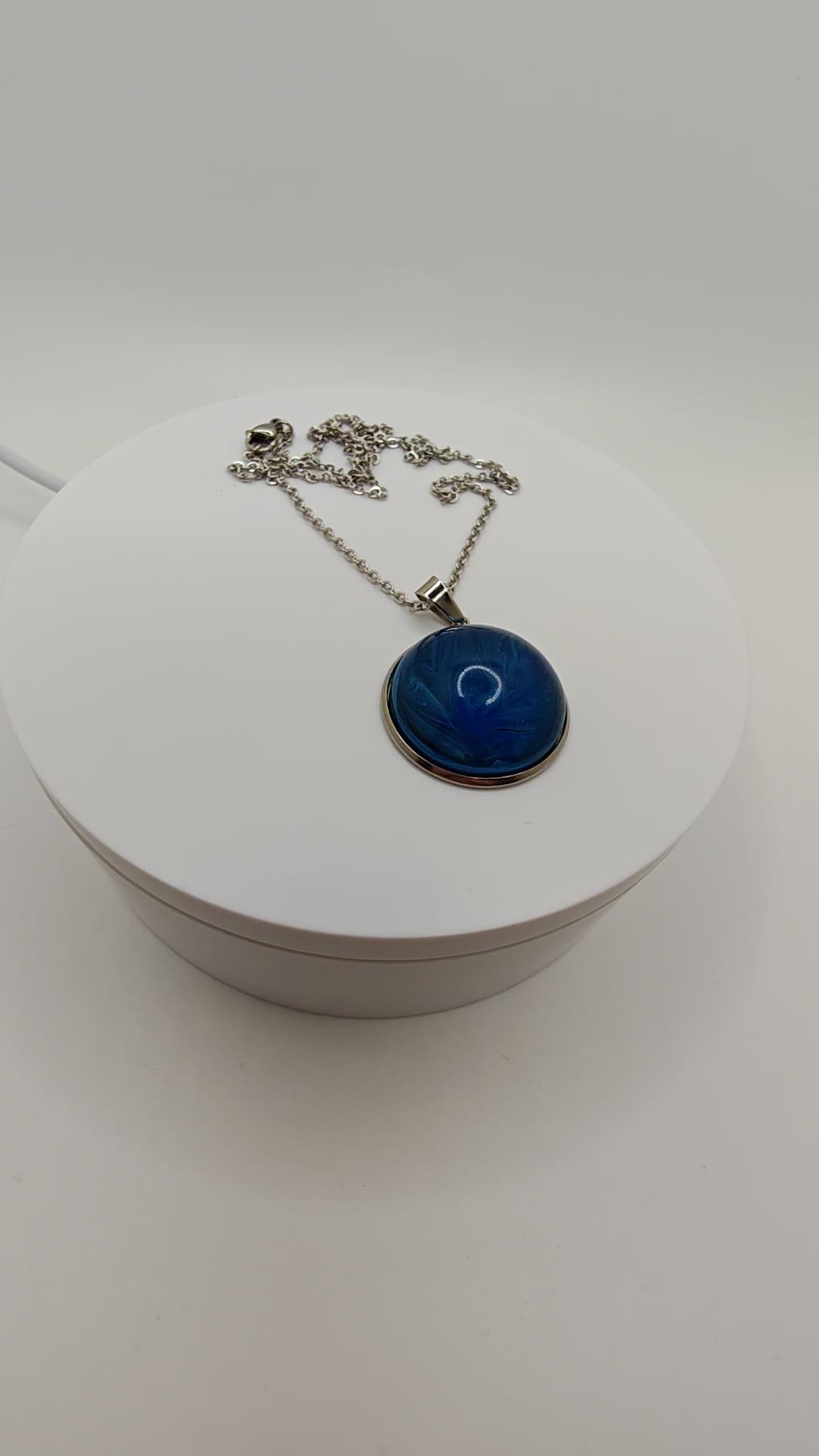 Deep Ocean Blue Swirl Resin Necklace: Stainless Steel Chain, Handmade Pendant, Unique Gift