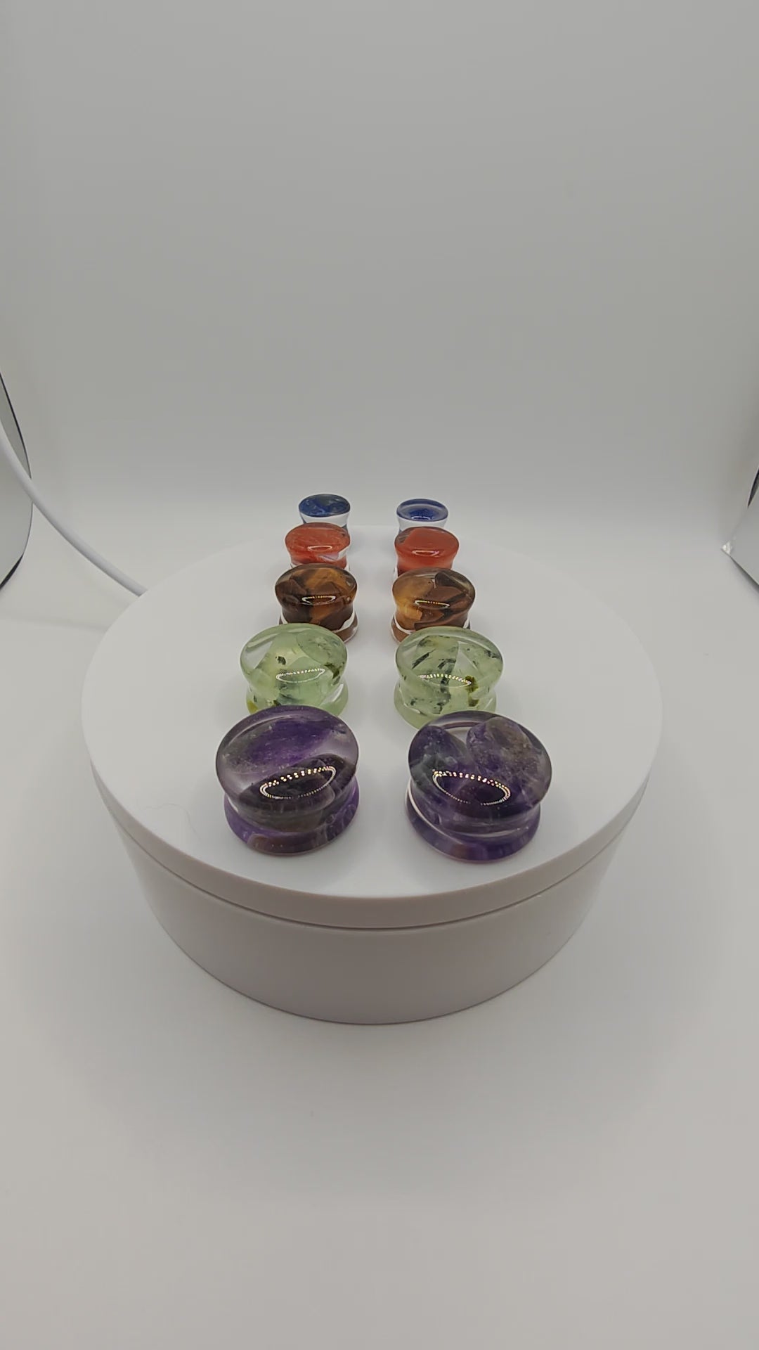 Handmade Resin Crystal Gauges: Round Plugs with Amethyst, Green Aventurine, Tiger Eye, Red Jasper, Lapis Lazuli | Resin & Stone Tunnels