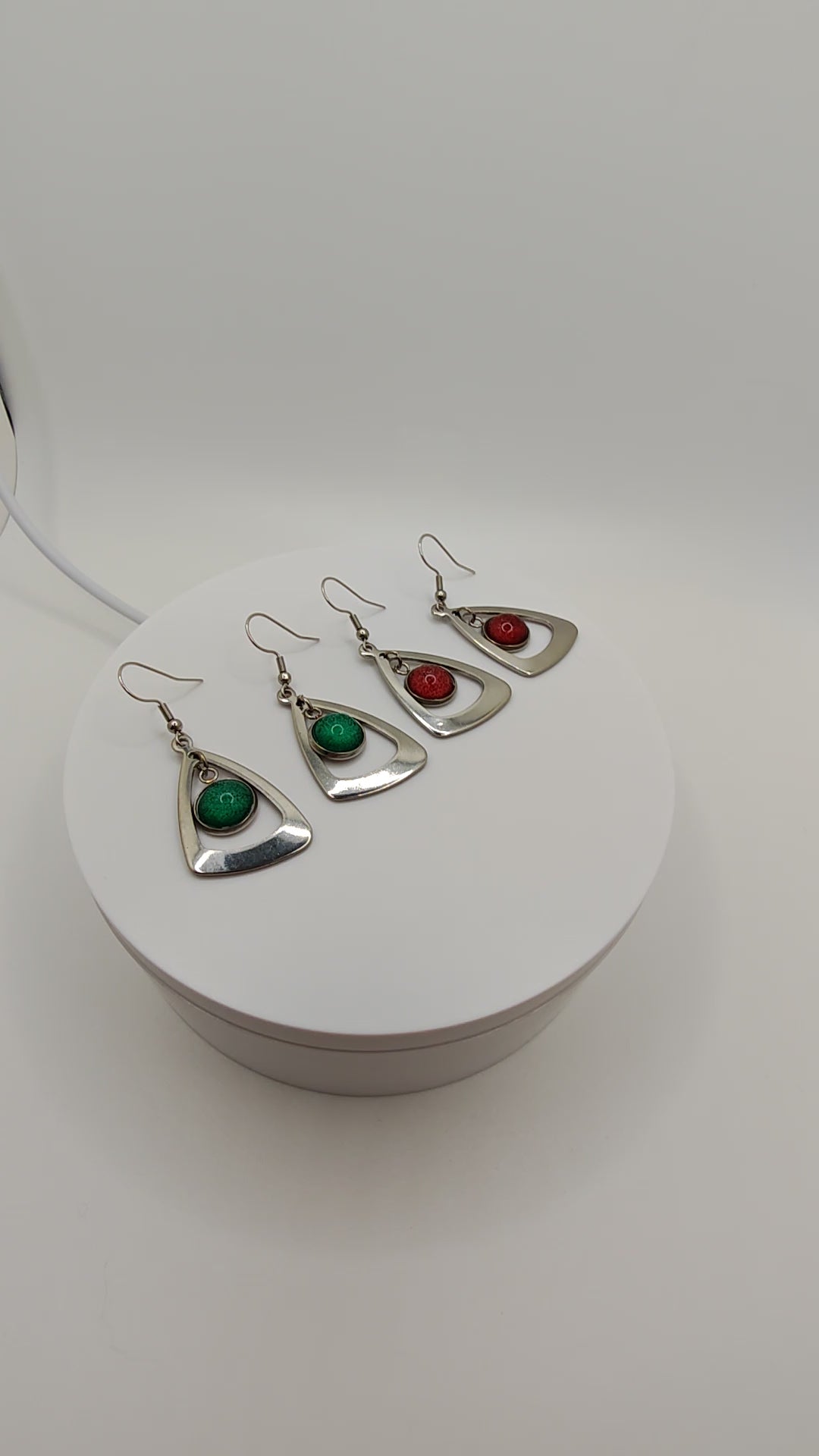 Christmas Earrings: Red or Green- Elegant Winter Design- Handmade Jewelry- Gift For Her- Stainless Steel