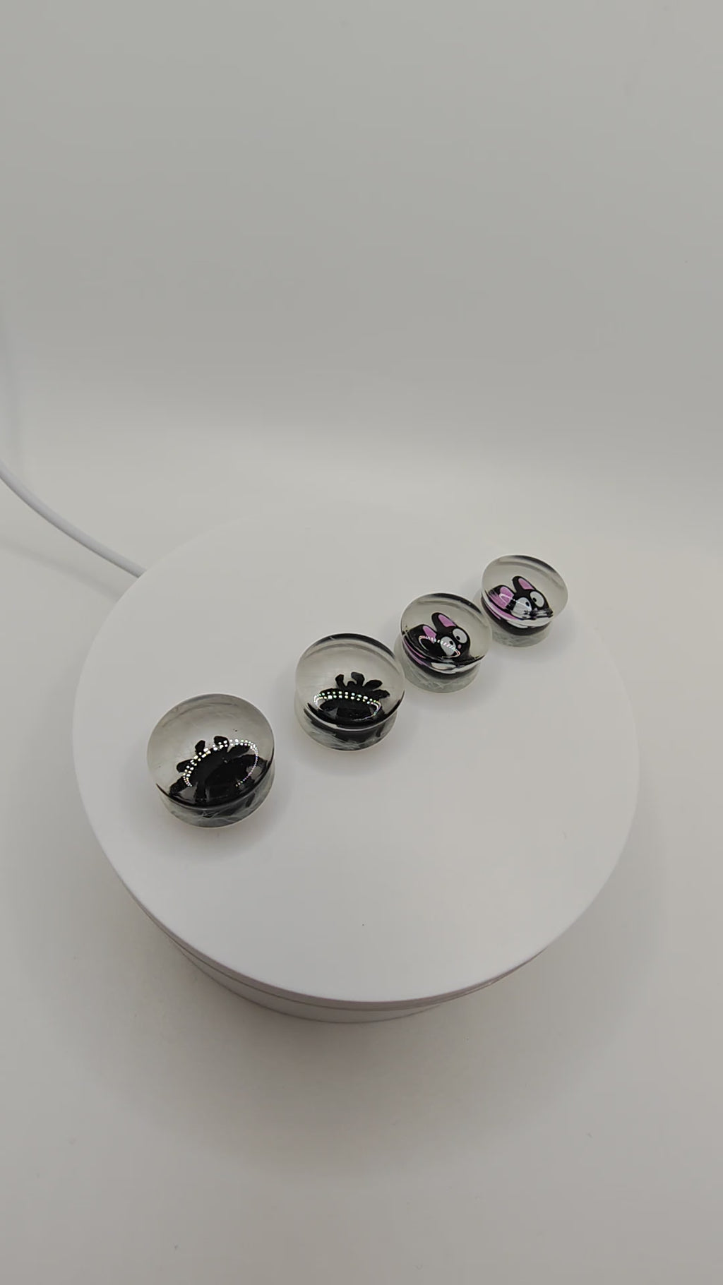 Handmade Resin Ear Gauges: Halloween Glow In The Dark Plugs- Spider (20mm) And Cat (18mm) In Web Design