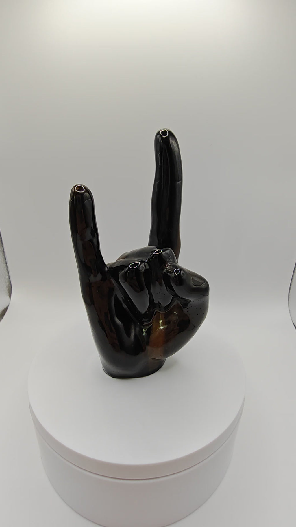 Devil Horns Ring Holder: Rock On, Black & Gold Handmade Resin, Gothic Jewelry Stand