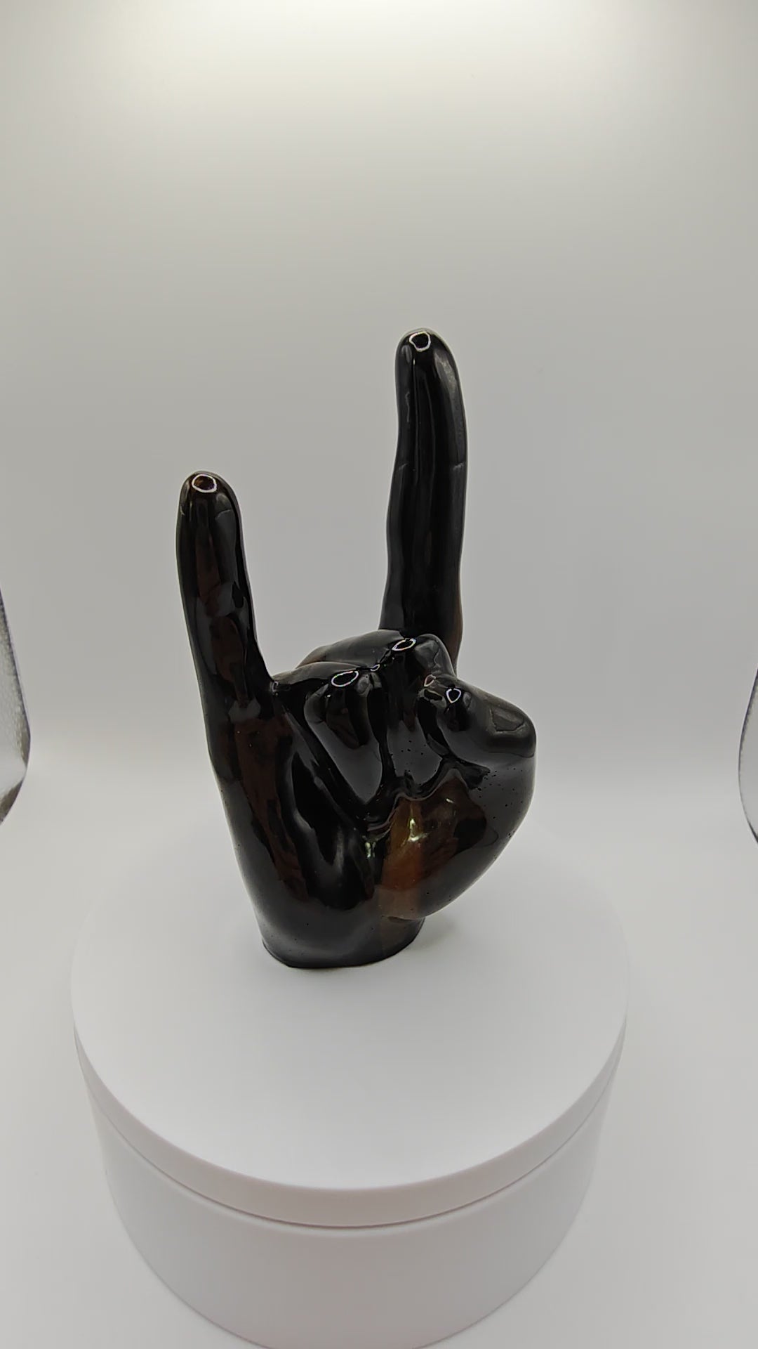 Devil Horns Ring Holder: Rock On, Black & Gold Handmade Resin, Gothic Jewelry Stand