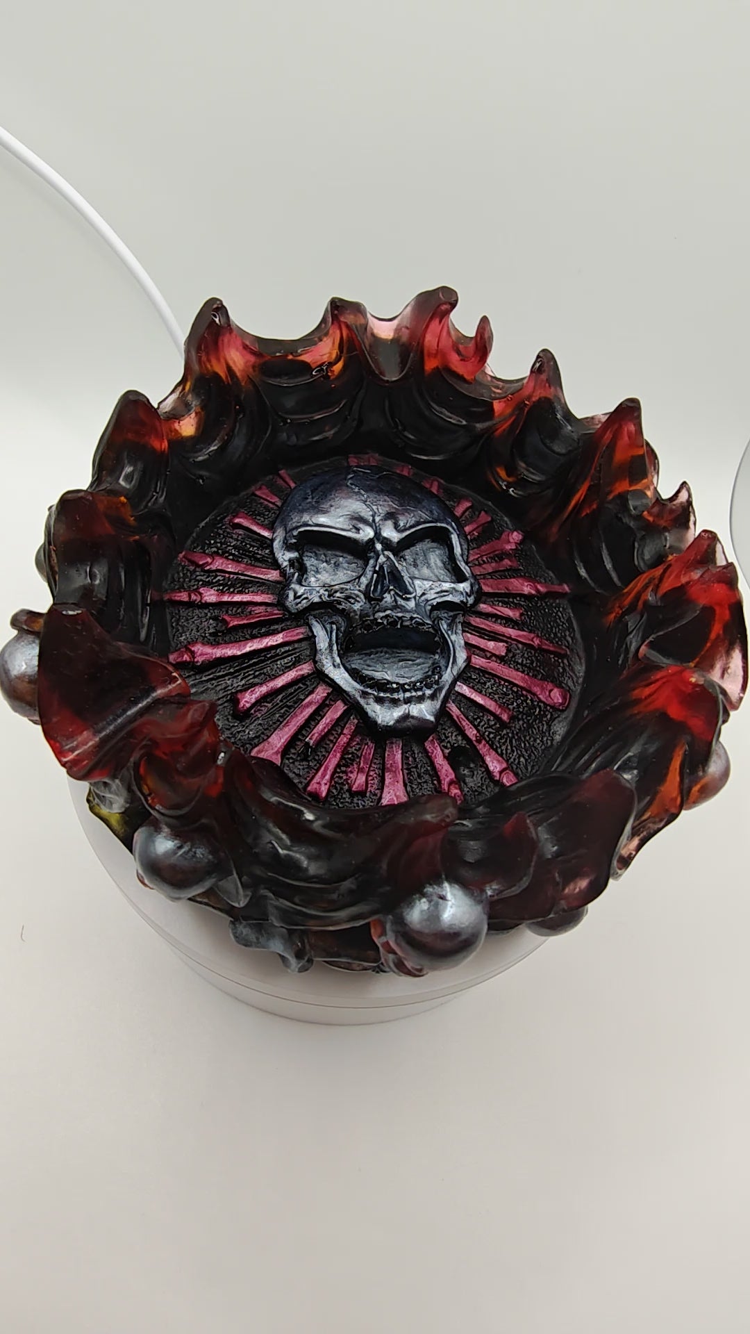 Gothic Skull Resin Flame Tray: Handmade Witchy Decor- Halloween Art