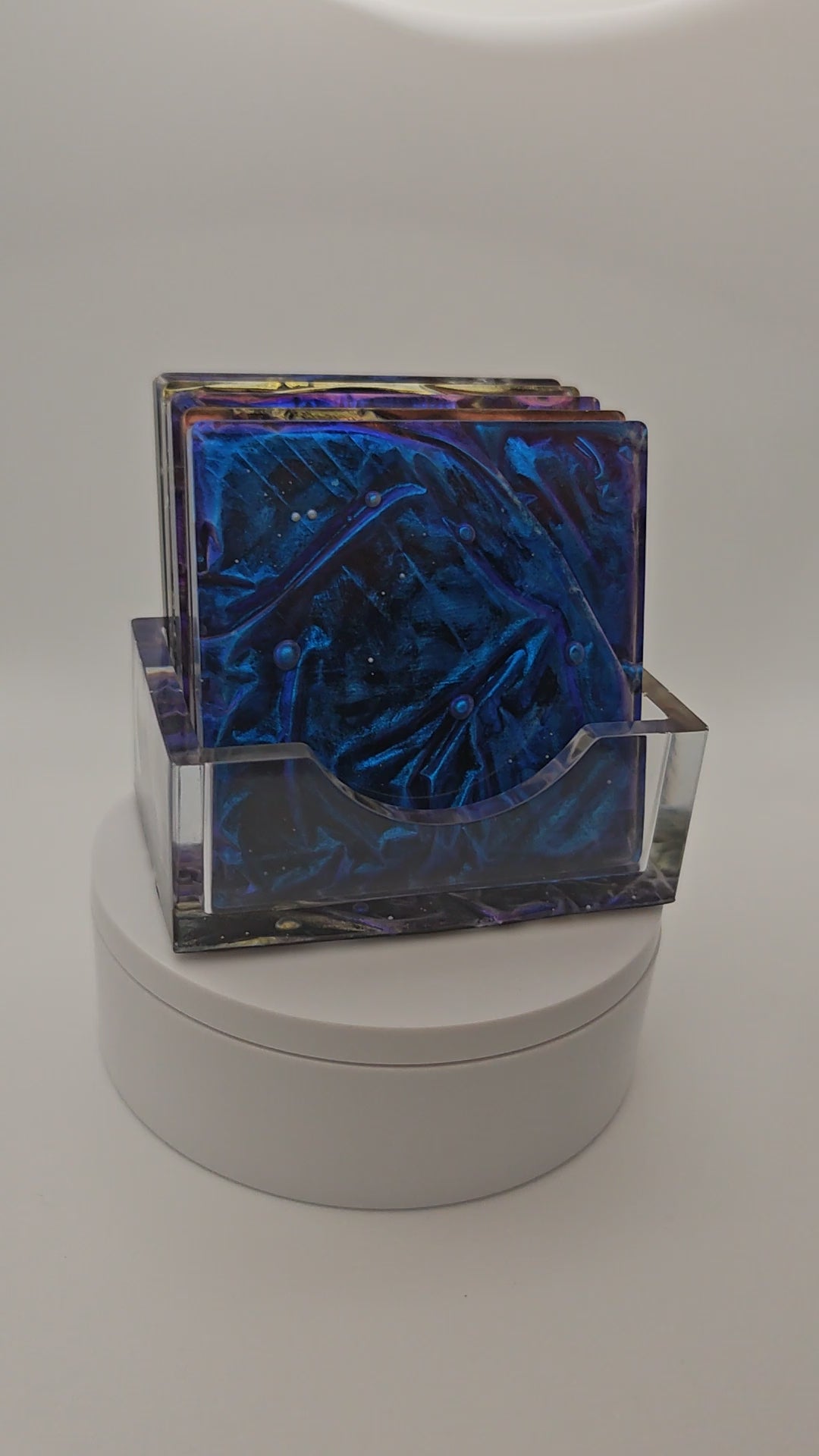 Epoxy Resin Coaster Set with Holder- Velvet Technique